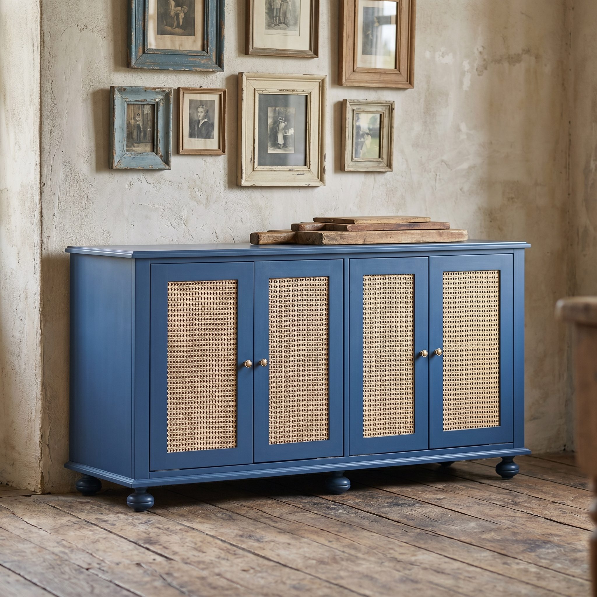 Hochwertiges Sideboard mit 4 Rattan Türen - in vielen Farben erhältlich!