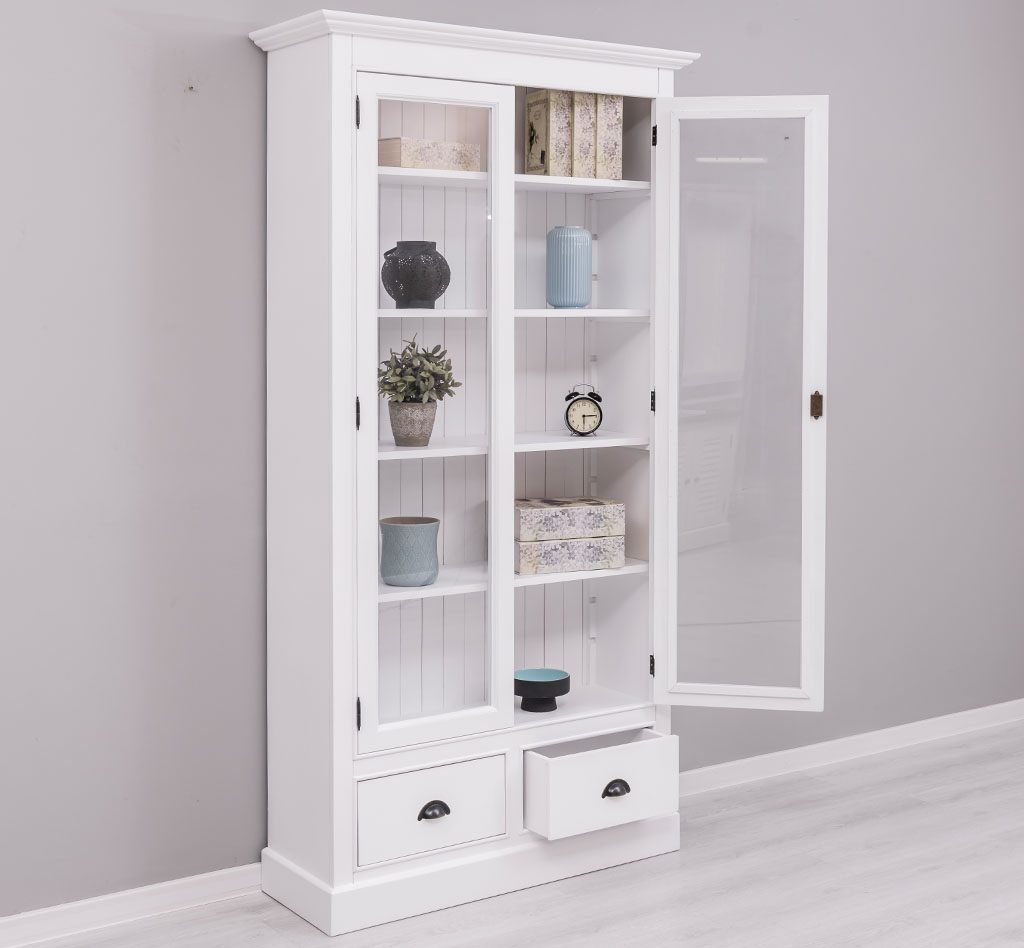 Klassische Landhausvitrine mit 2 Schubladen - in vielen Farben erhältlich!