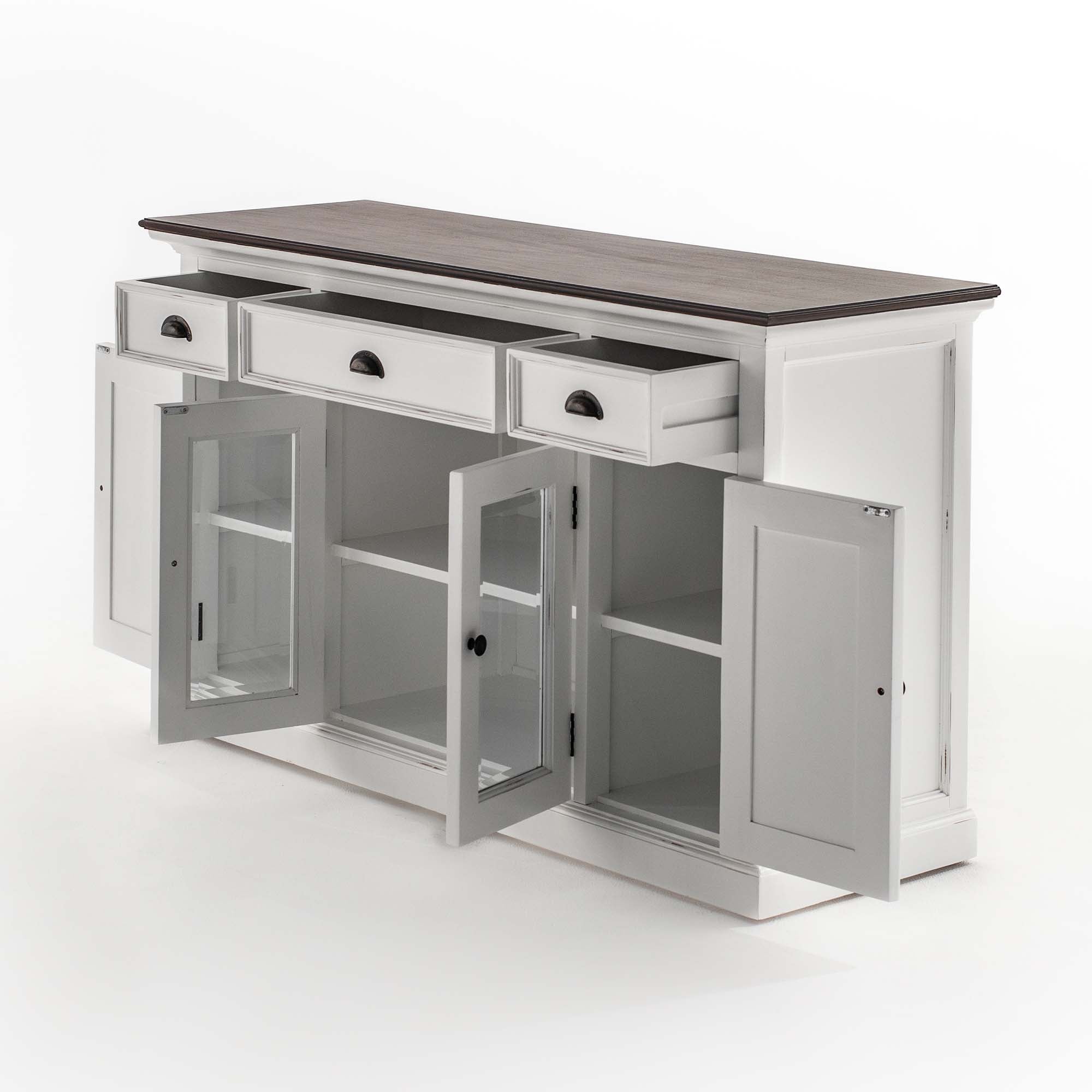 Halifax Accent Sideboard mit 4 Türen und 3 Schubladen – Weiß gewischt & Dunkelbraun