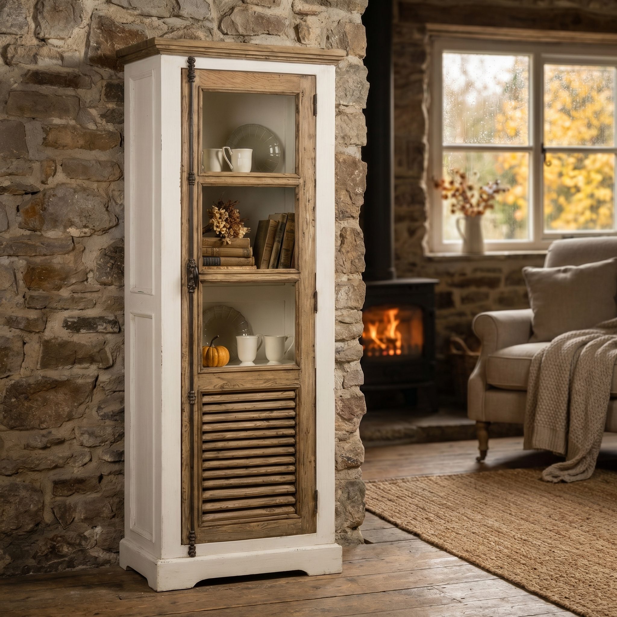 Schmale Landhausvitrine Rustic Cottage