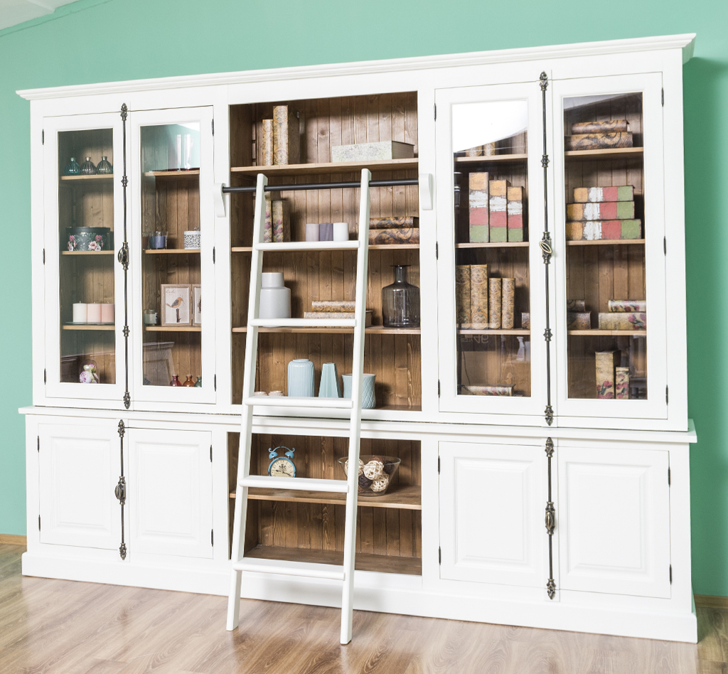 Großer nostalgischer Bücherschrank mit Leiter ✓ Online kaufen
