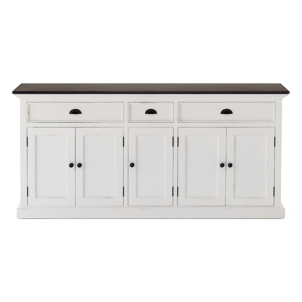 Halifax Accent Sideboard mit 3 Schubladen und 5 Türen – Weiß gewischt & Dunkelbraun