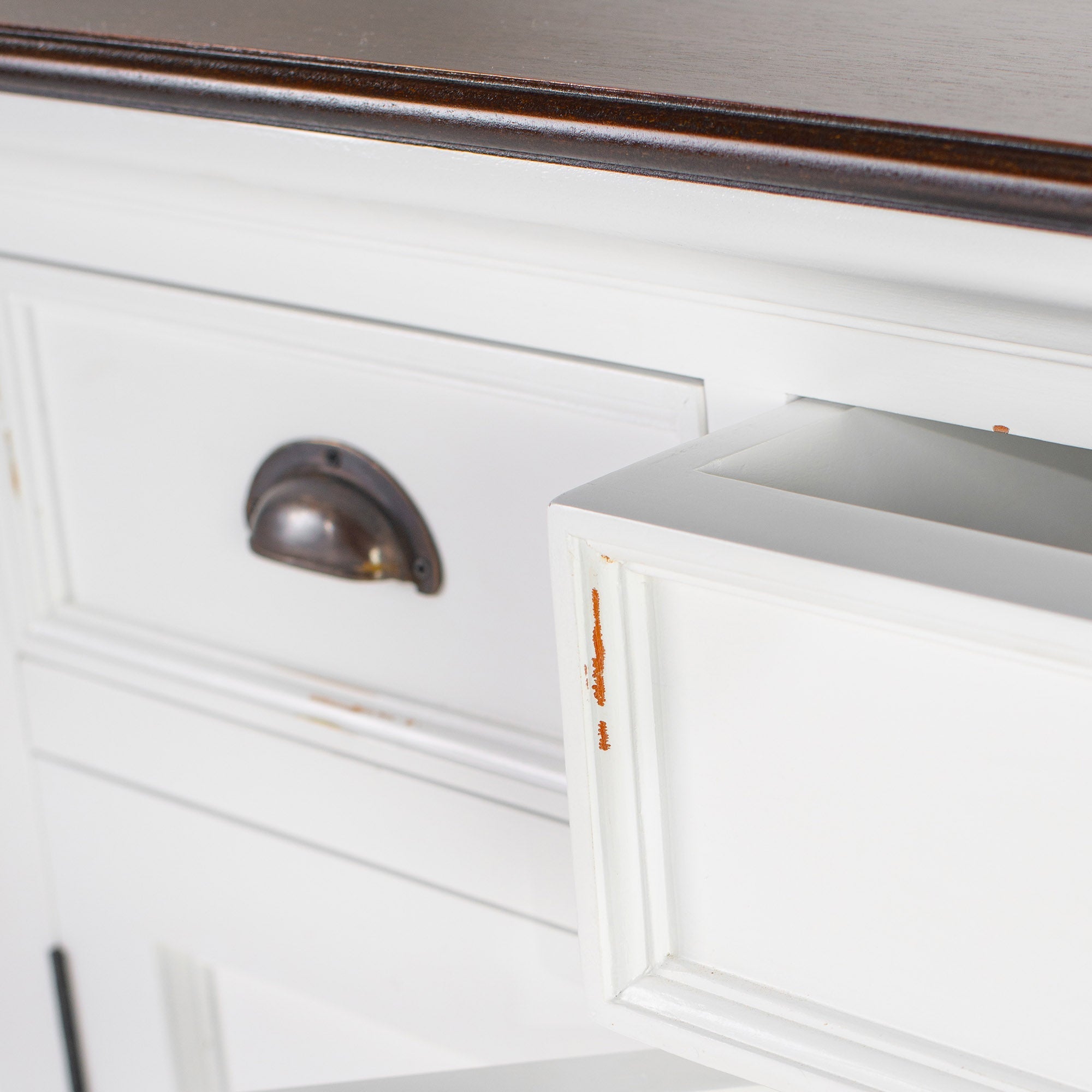 Halifax Sideboard mit 4 Türen und 3 Schubladen – Weiß gewischt & Dunkelbraun