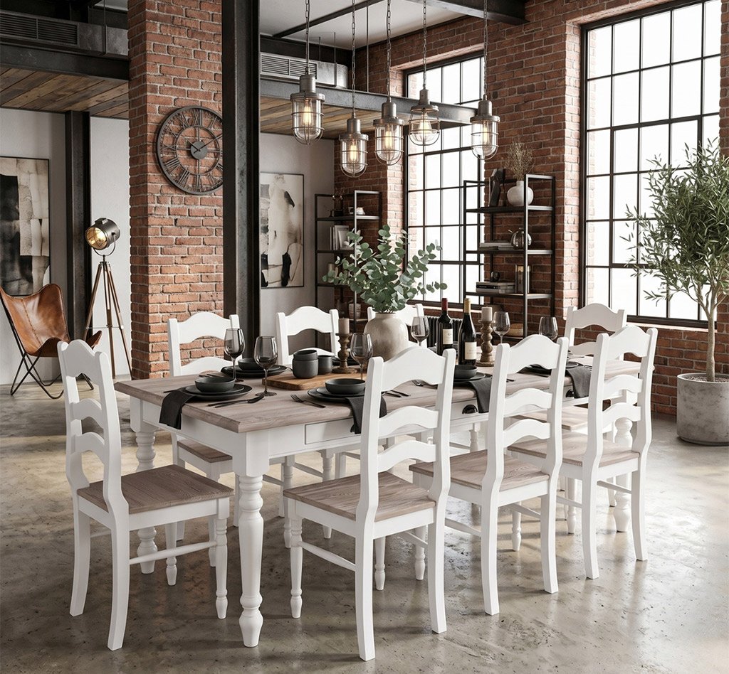 Essgruppe Luberon Shabby Chic mit Tisch und acht Stühlen
