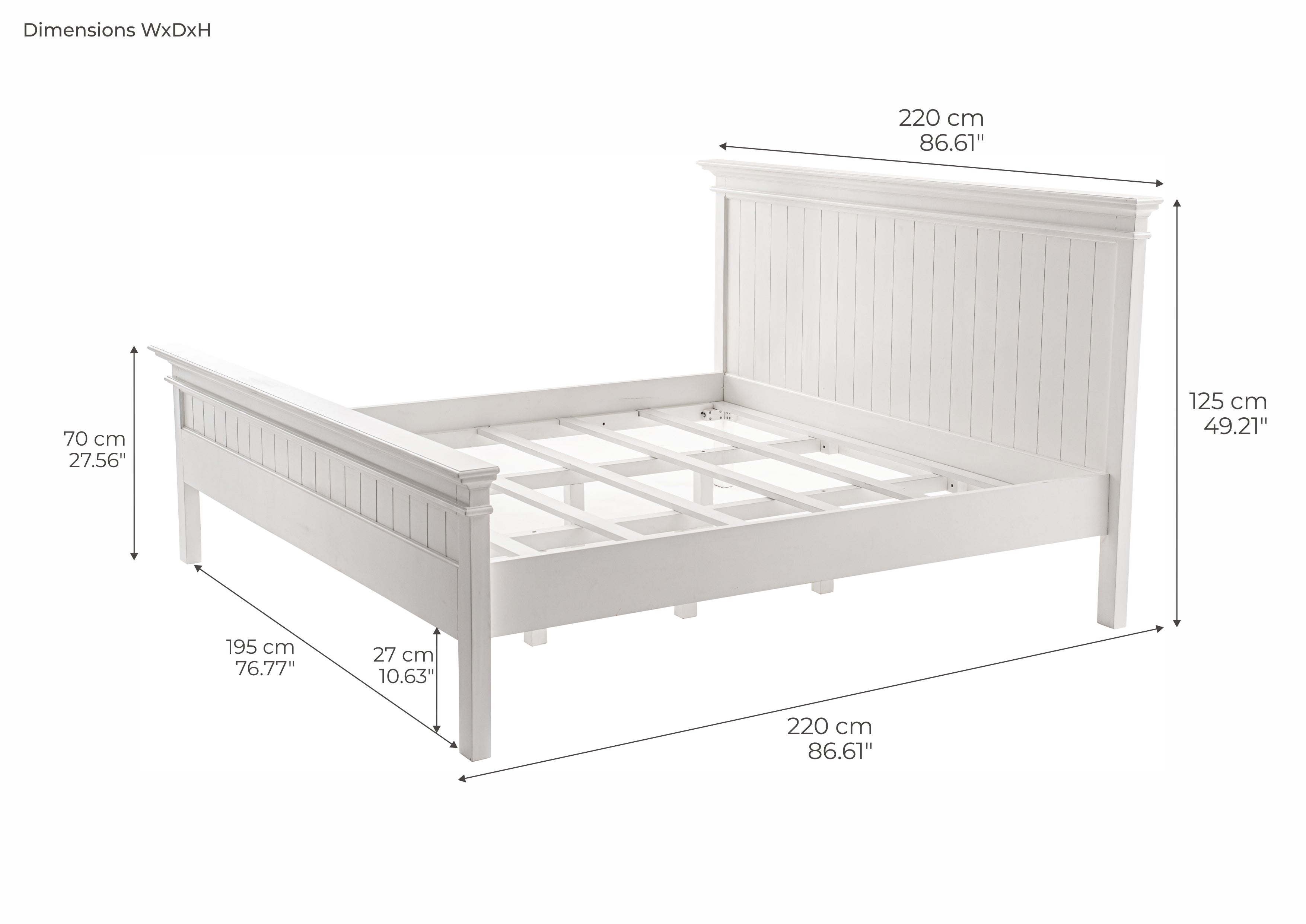 Halifax Doppelbett 200 im Landhausstil – Massivholz Weiß