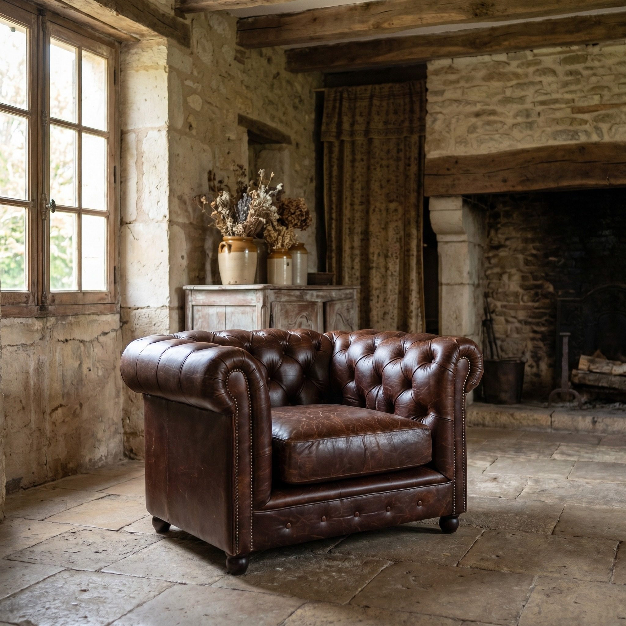 Eleganter Sessel Landhaus Chesterfield