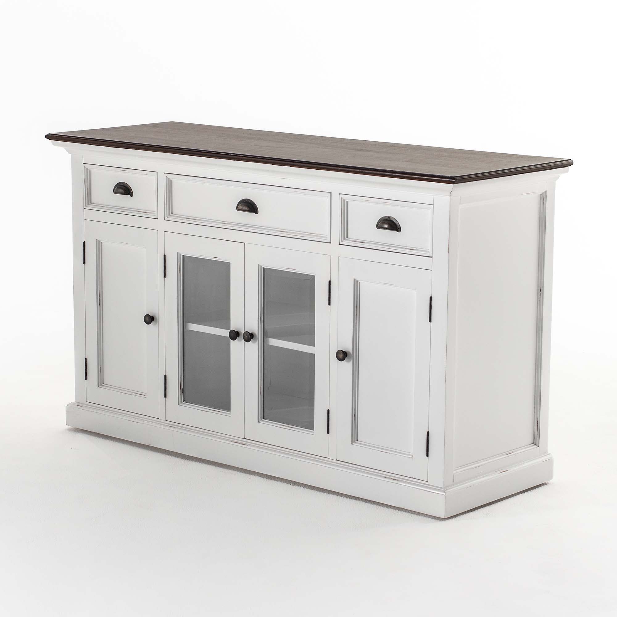 Halifax Accent Sideboard mit 4 Türen und 3 Schubladen – Weiß gewischt & Dunkelbraun