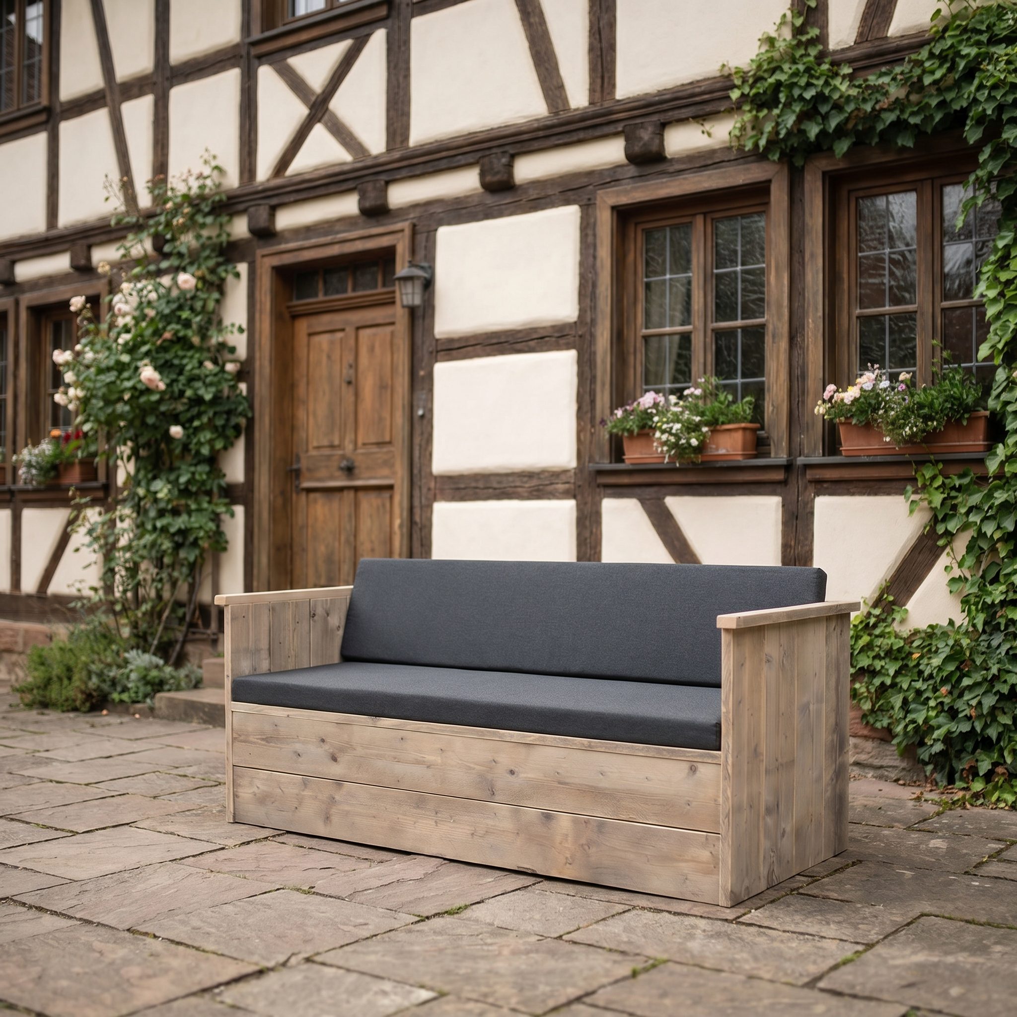 Schöne Loungebank aus hochwertigem Gerüstholz