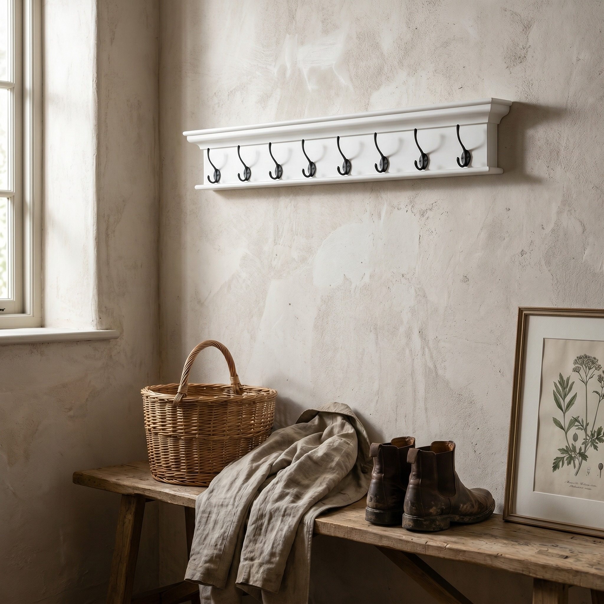 Halifax Wandgarderobe mit 8 Haken – Weiß