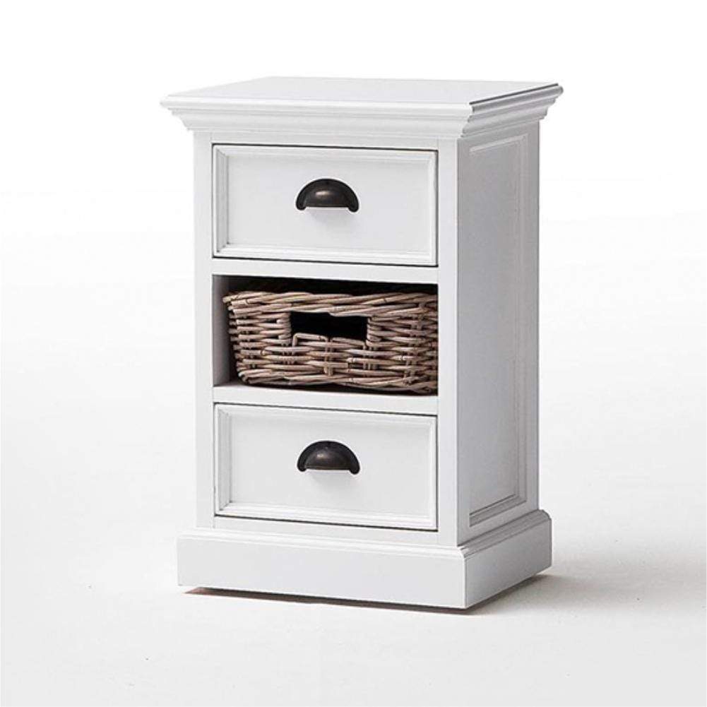 Halifax Nachttisch mit Rattan-Korb – Weiß