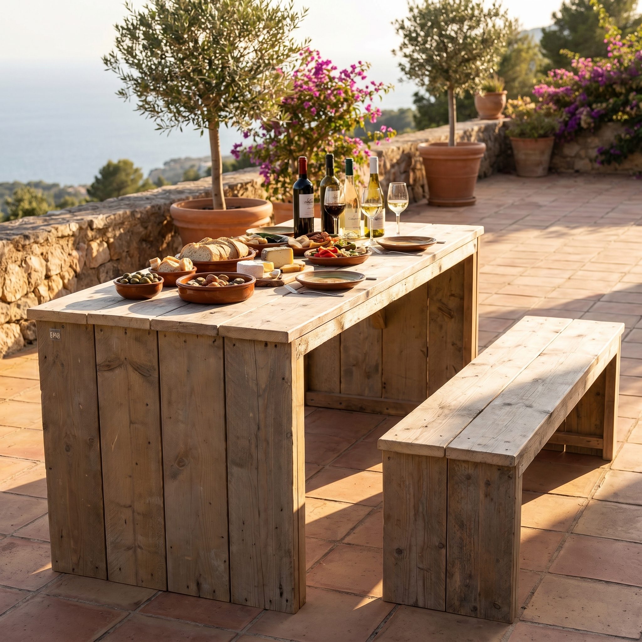 Klassischer Gartentisch aus unbehandeltem Gerüstholz