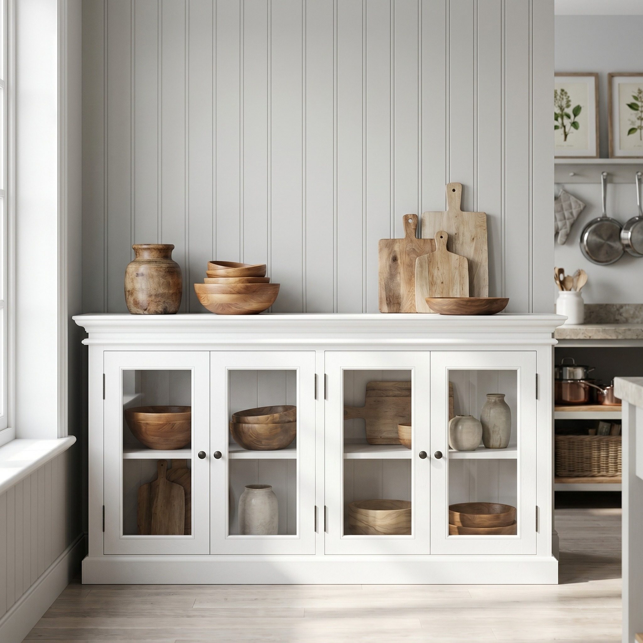 Halifax Sideboard mit 4 Türen und Glasfronten – Weiß