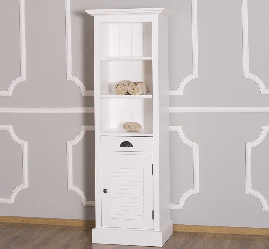 Badregal im Landhausstil mit Lamellentür - in vielen Farben erhältlich! Badregal im Landhausstil mit Lamellentür - in vielen Farben erhältlich!
