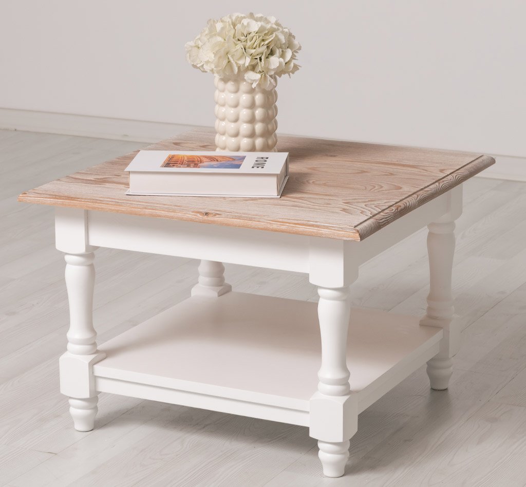 Couchtisch Luberon mit gedrechselten Beinen und Ablage, 65 cm