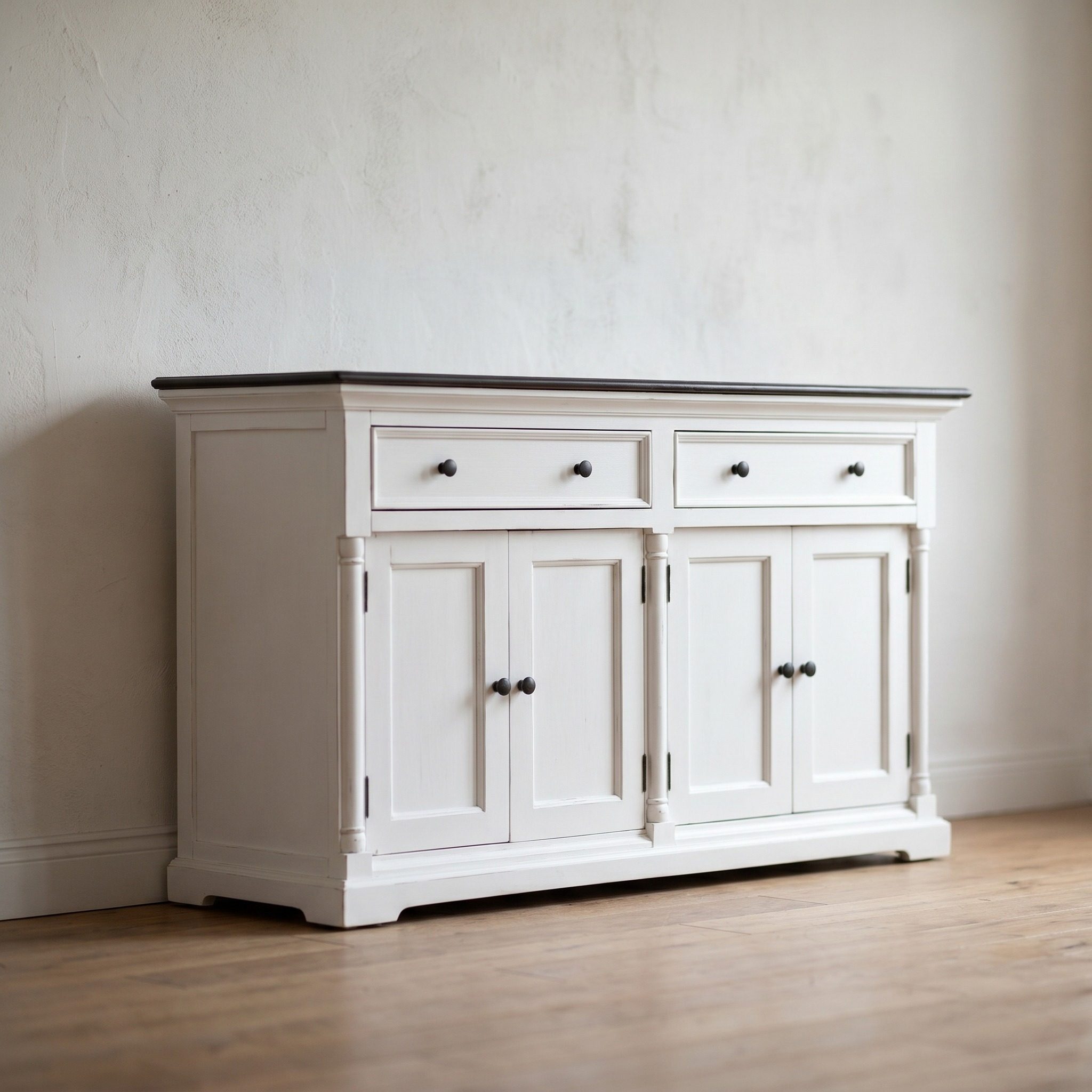 Provence Accent Sideboard – Weiß mit dunkelbrauner Tischplatte