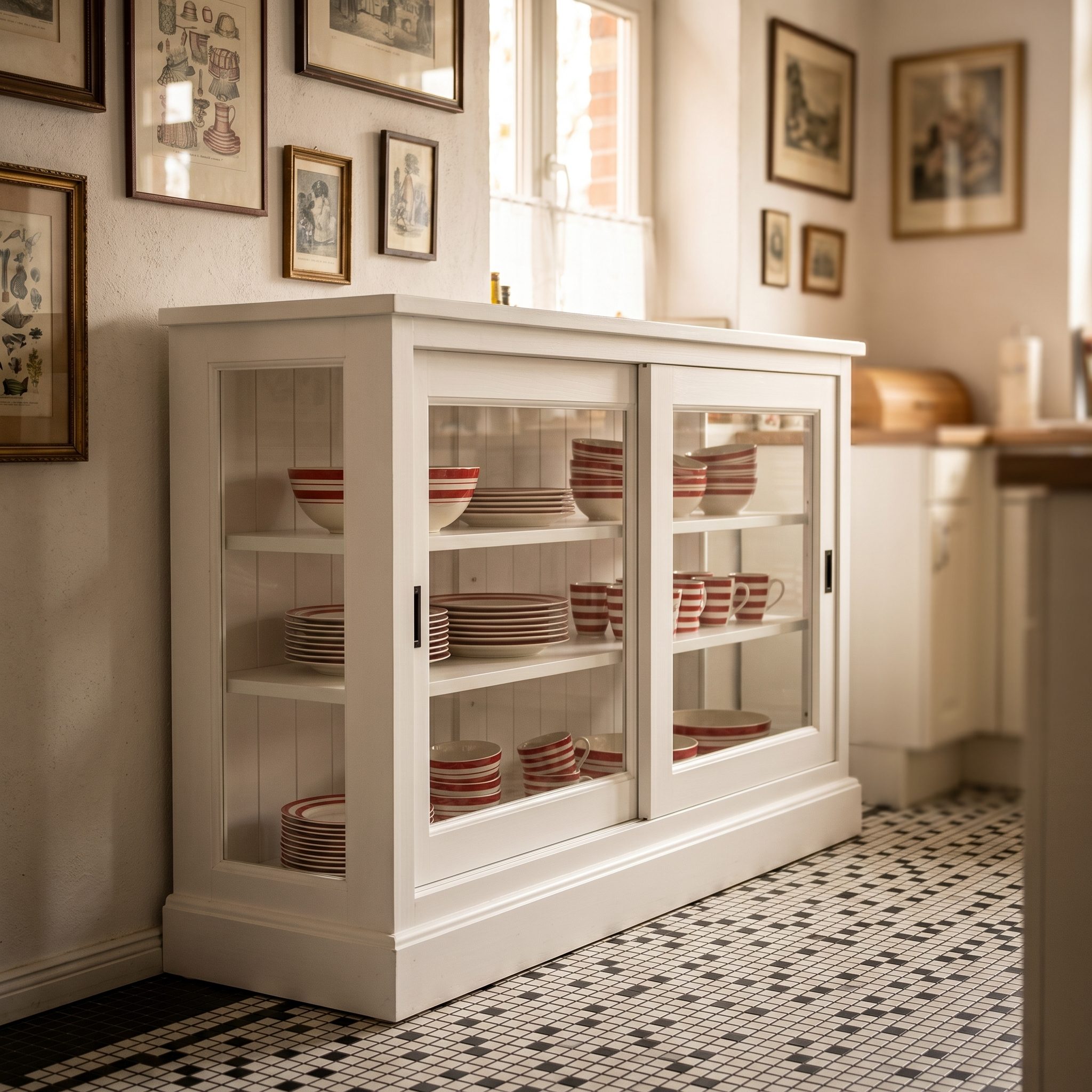 Stilvoller Glasschrank im Shabby Chic