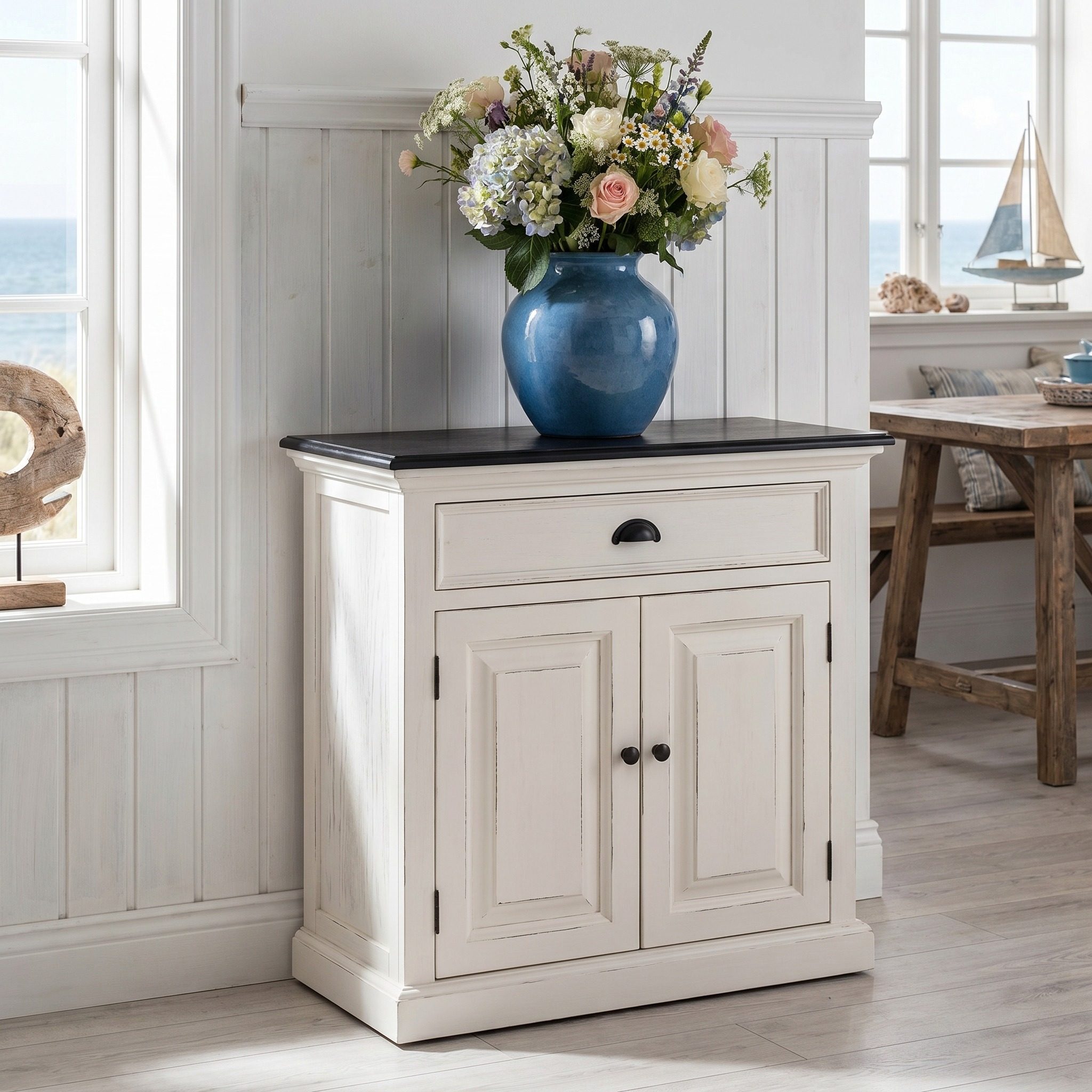 Halifax Contrast Kleines Sideboard – Weiß mit schwarzer Tischplatte