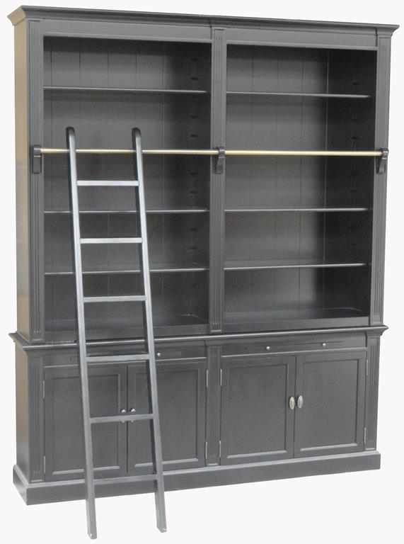 Schwarzes Bücherregal mit Leiter im Landhausstil - auch in Weiß oder in anderen Farben erhältlich!