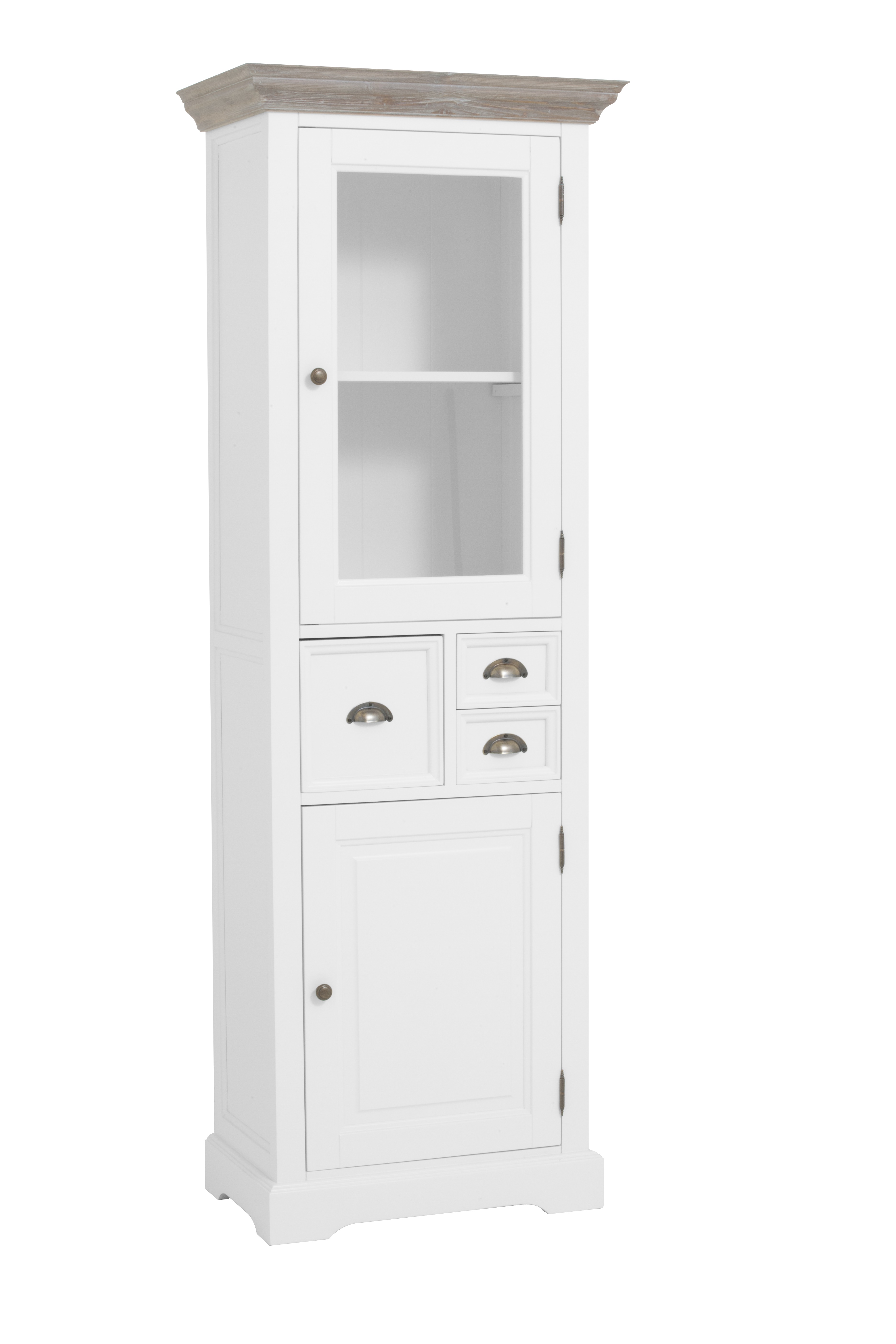 Schmale Vitrine Penzance mit rustikalem Kranz