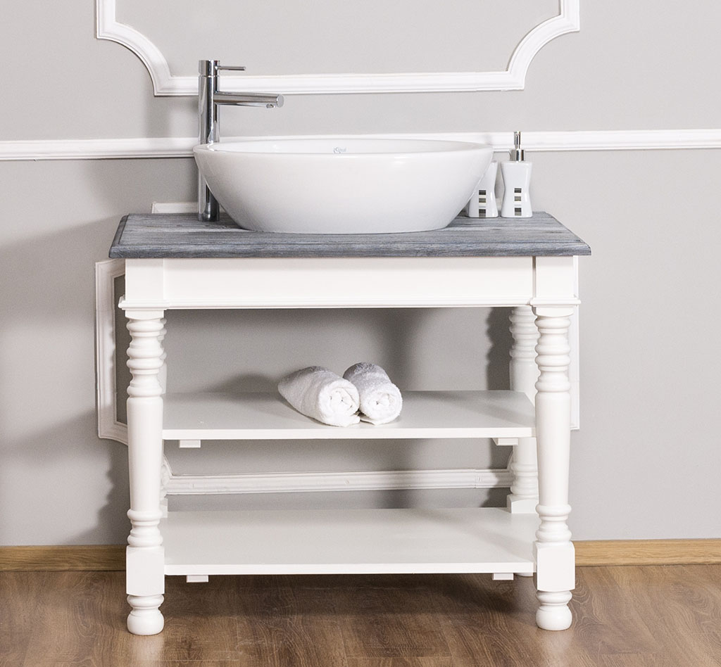 Kompaktes Badezimmermöbel mit Aufsatzwaschbecken im Landhausstil - in vielen Farben erhältlich!