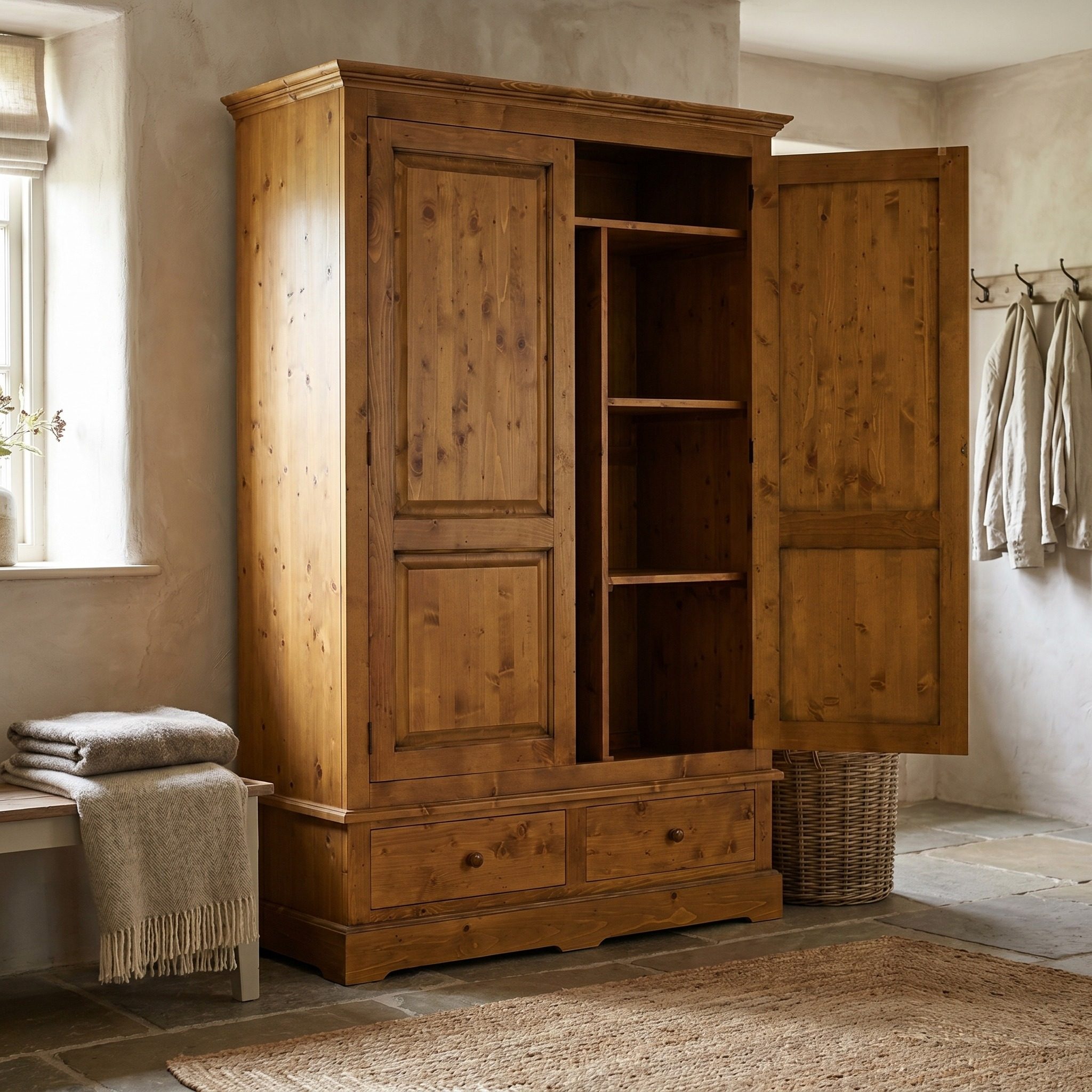 Zweitüriger Kleiderschrank mit Schubladen im Landhausstil