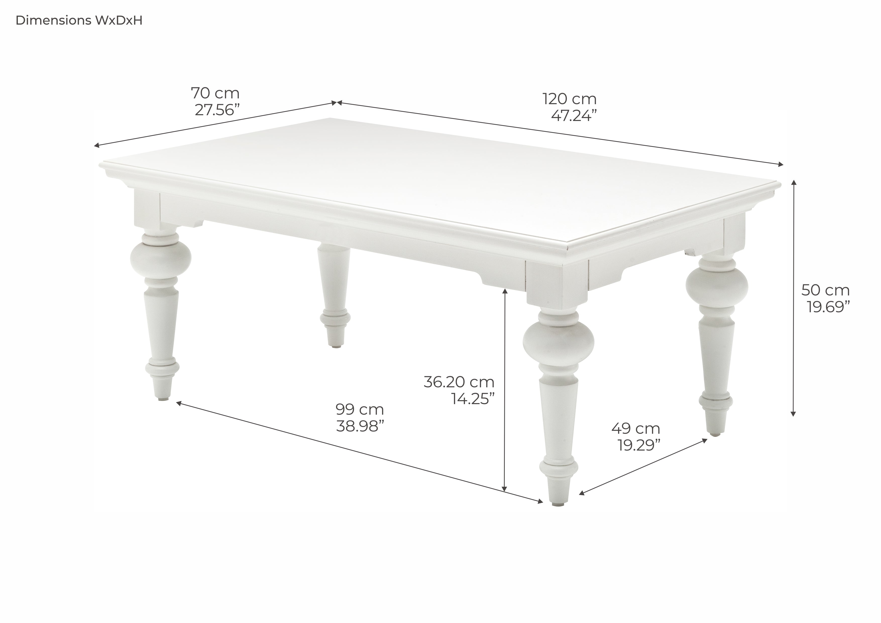 Provence Rechteckiger Couchtisch – Weiß