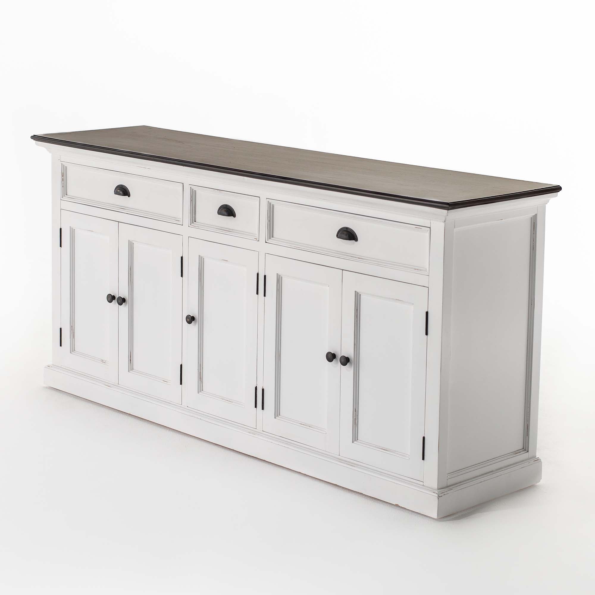 Halifax Accent Sideboard mit 3 Schubladen und 5 Türen – Weiß gewischt & Dunkelbraun