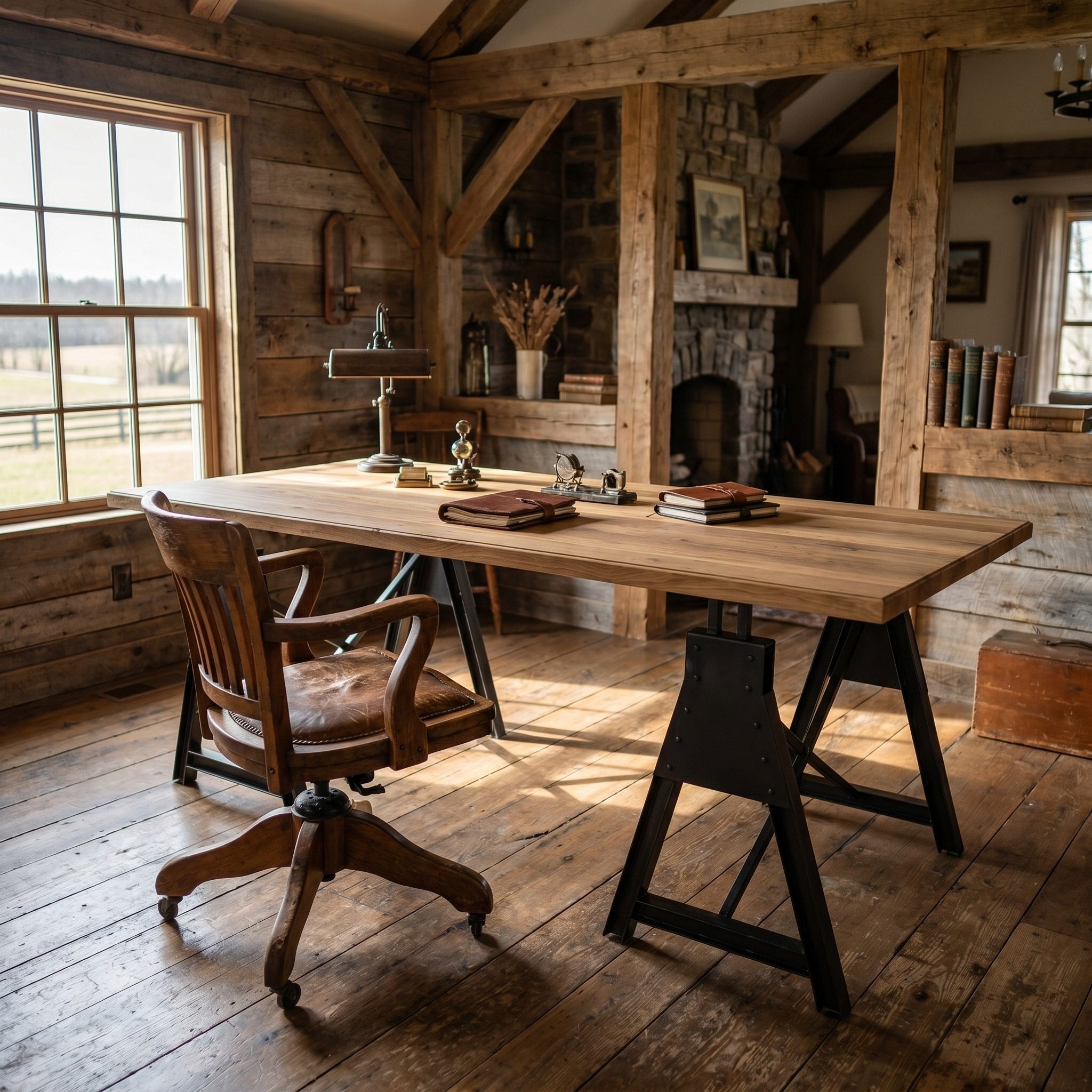 Schreibtisch Wellington im Industrial Style mit massiver Eichenplatte