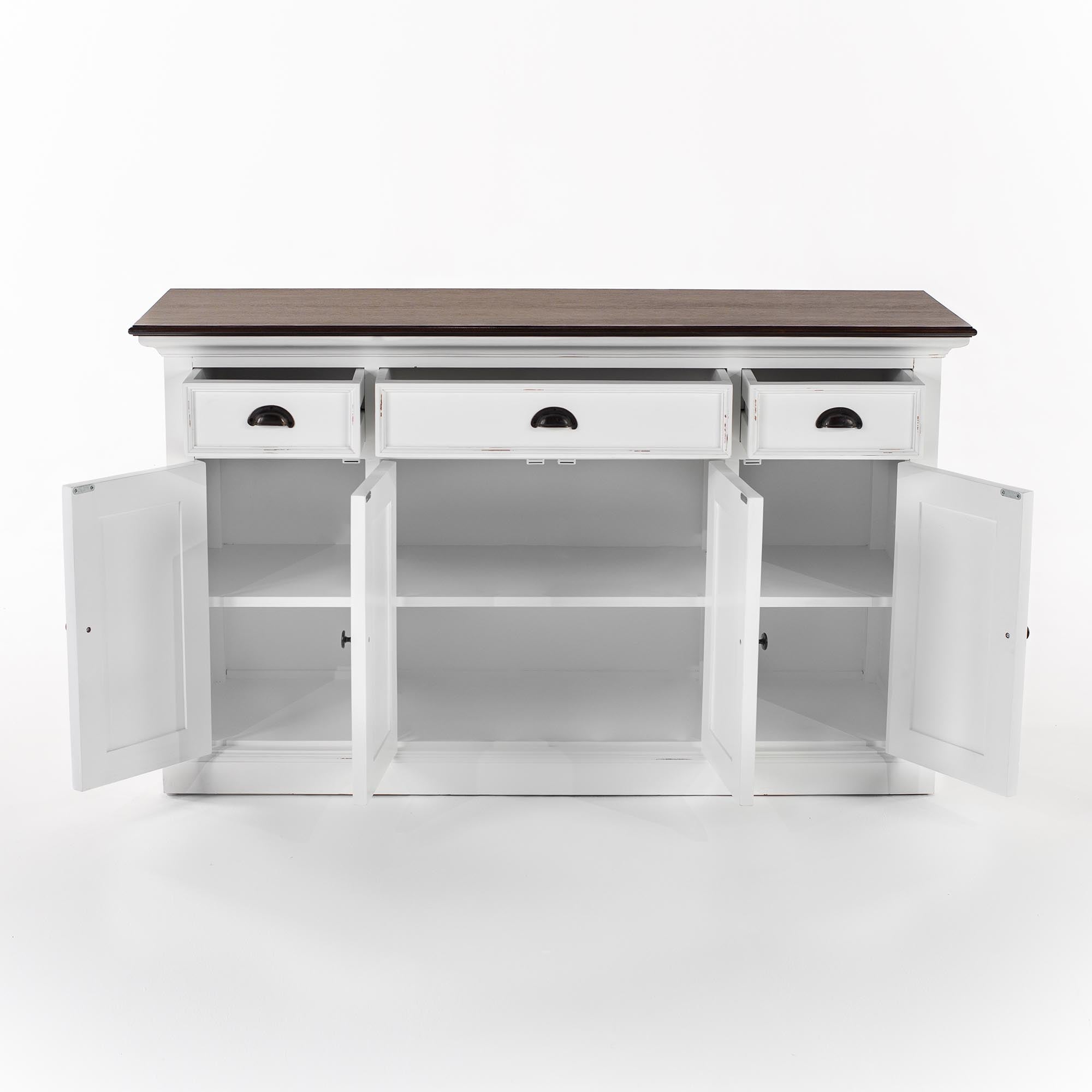 Halifax Sideboard mit 4 Türen und 3 Schubladen – Weiß gewischt & Dunkelbraun