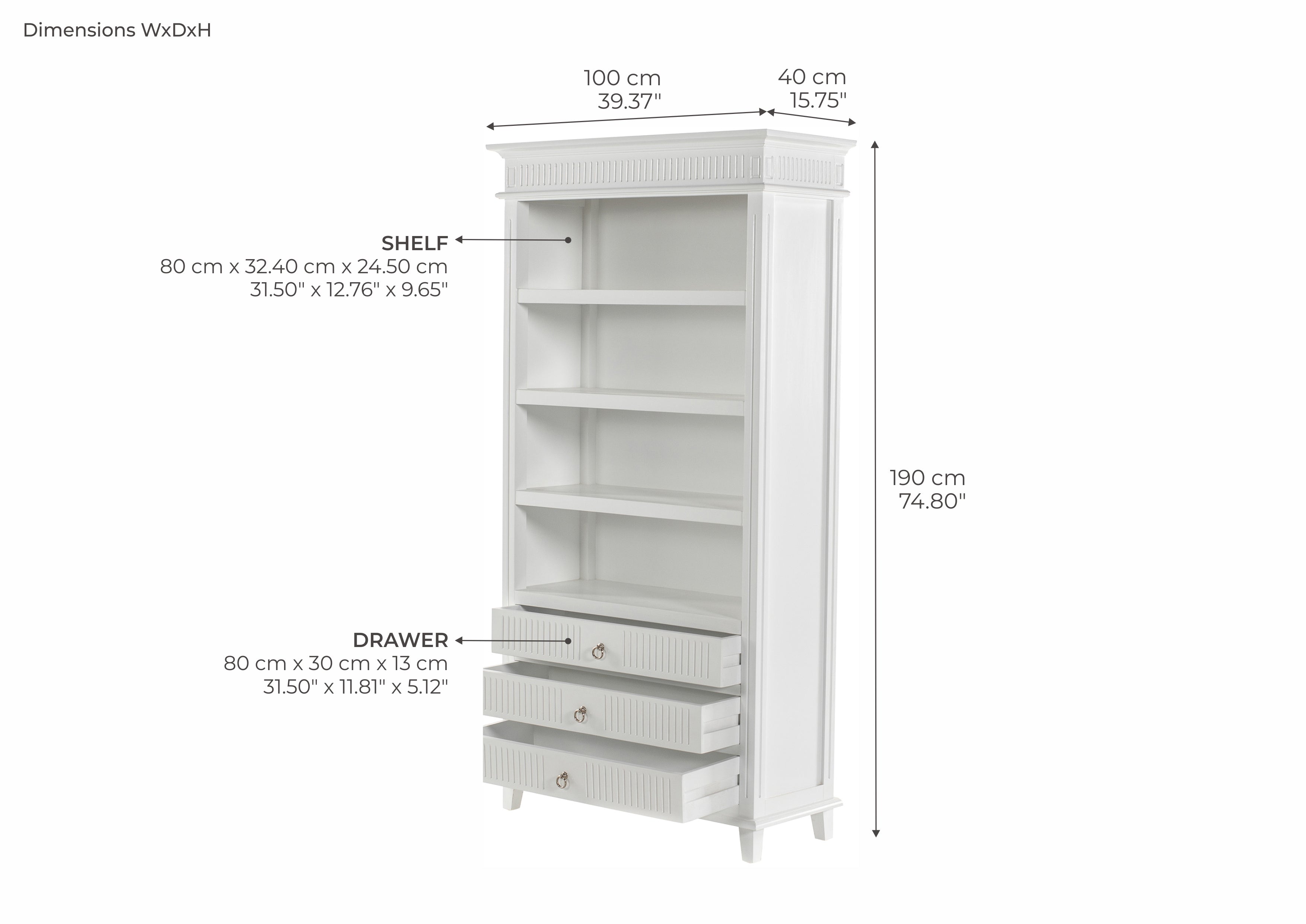 Skansen Bücherregal mit 3 Schubladen – Weiß