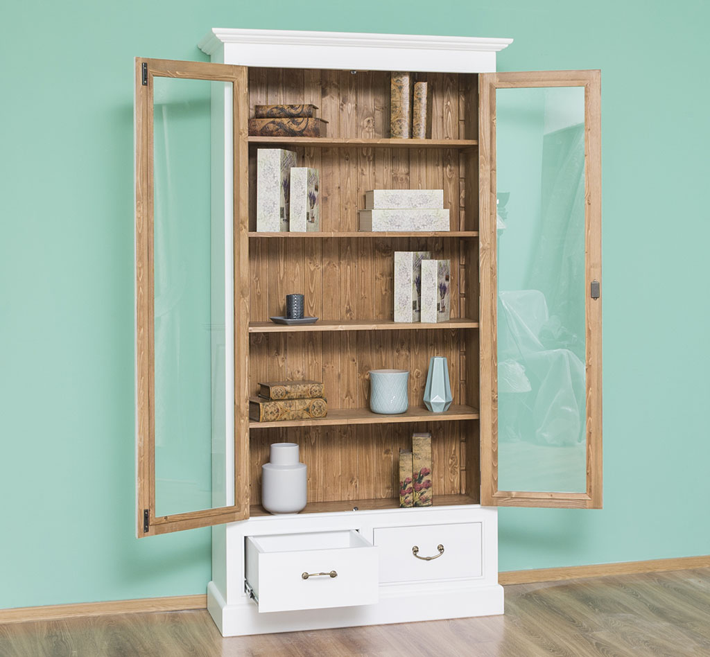 Klassische Landhausvitrine mit 2 Schubladen - in vielen Farben erhältlich!