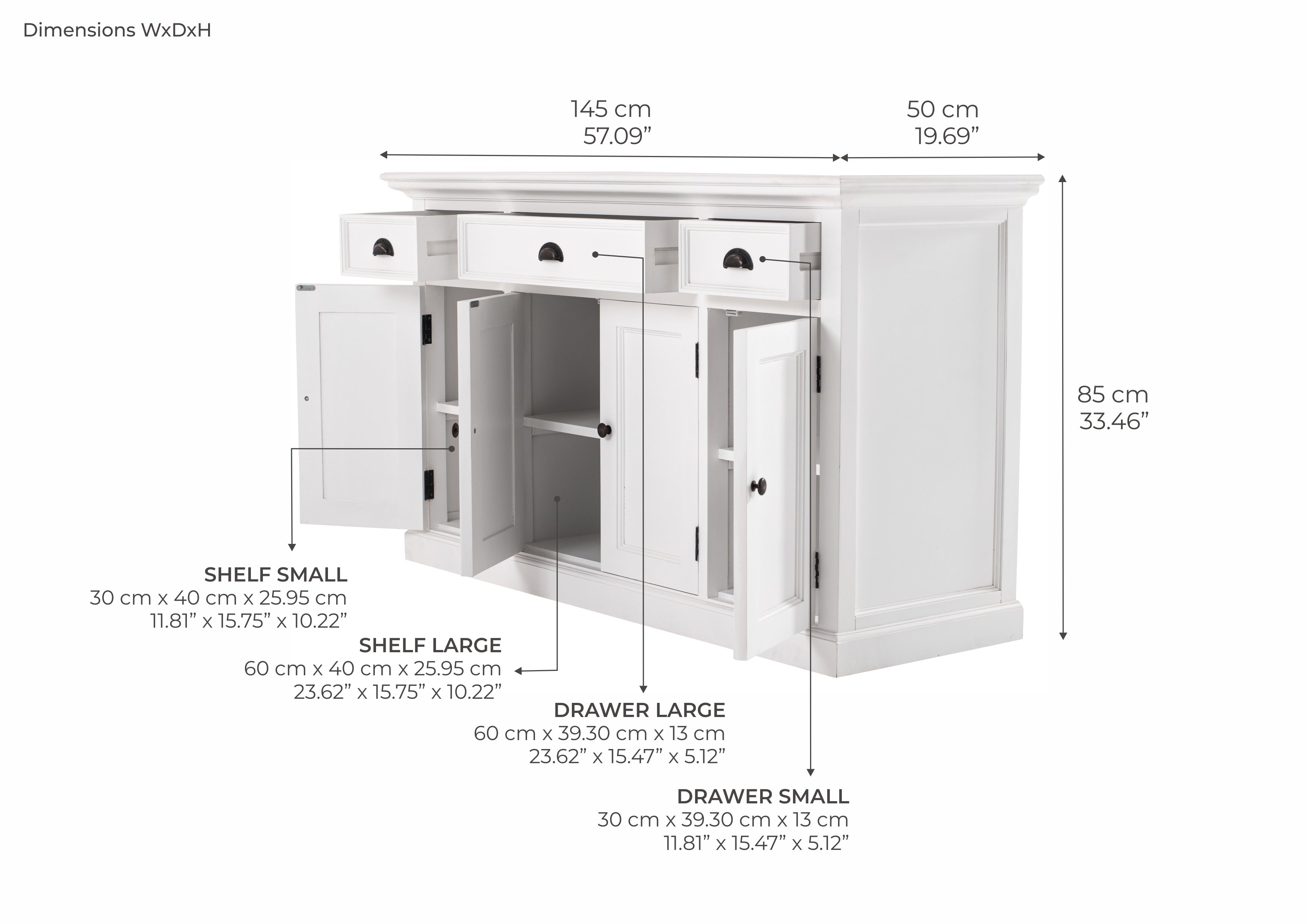Buffet mit 4 Türen und 3 Schubladen im Landhausstil – Halifax
