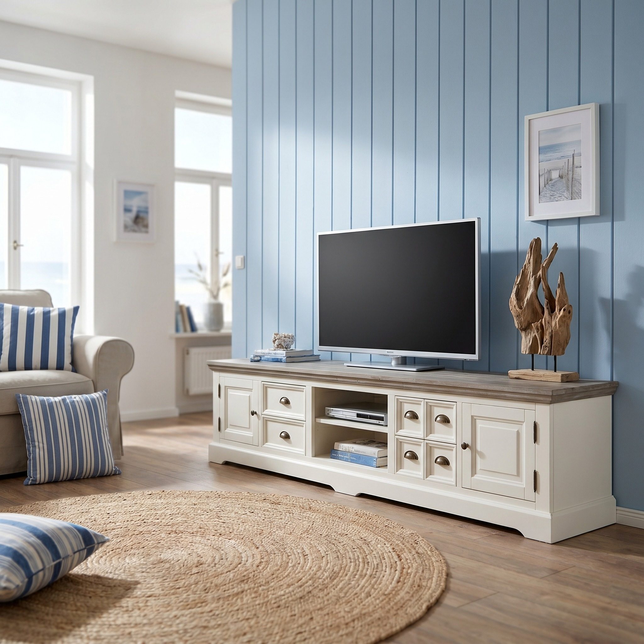 Eleganter TV Tisch Penzance mit rustikaler Platte