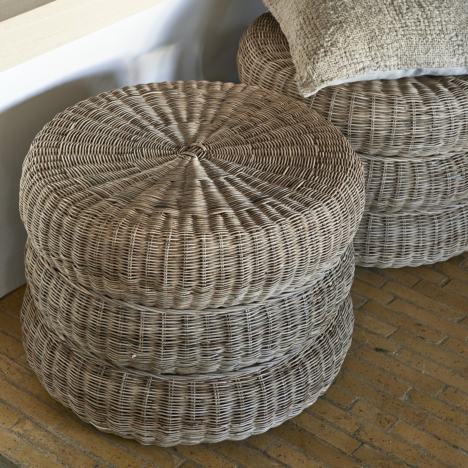 Rustic Rattan Macaron Footstool