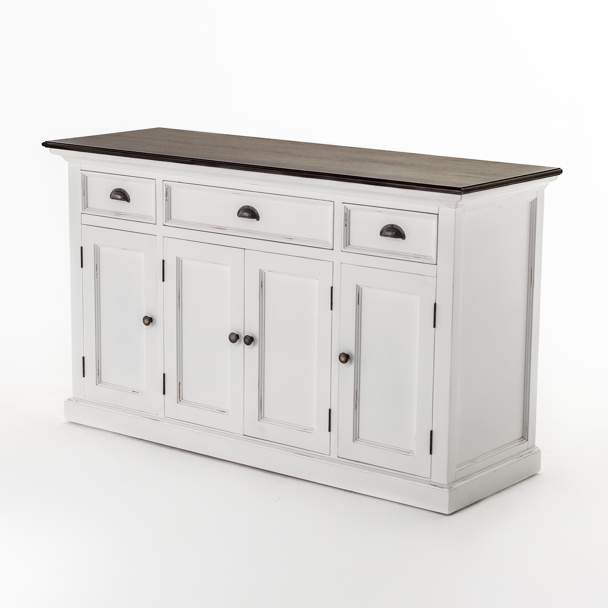 Halifax Sideboard mit 4 Türen und 3 Schubladen – Weiß gewischt & Dunkelbraun