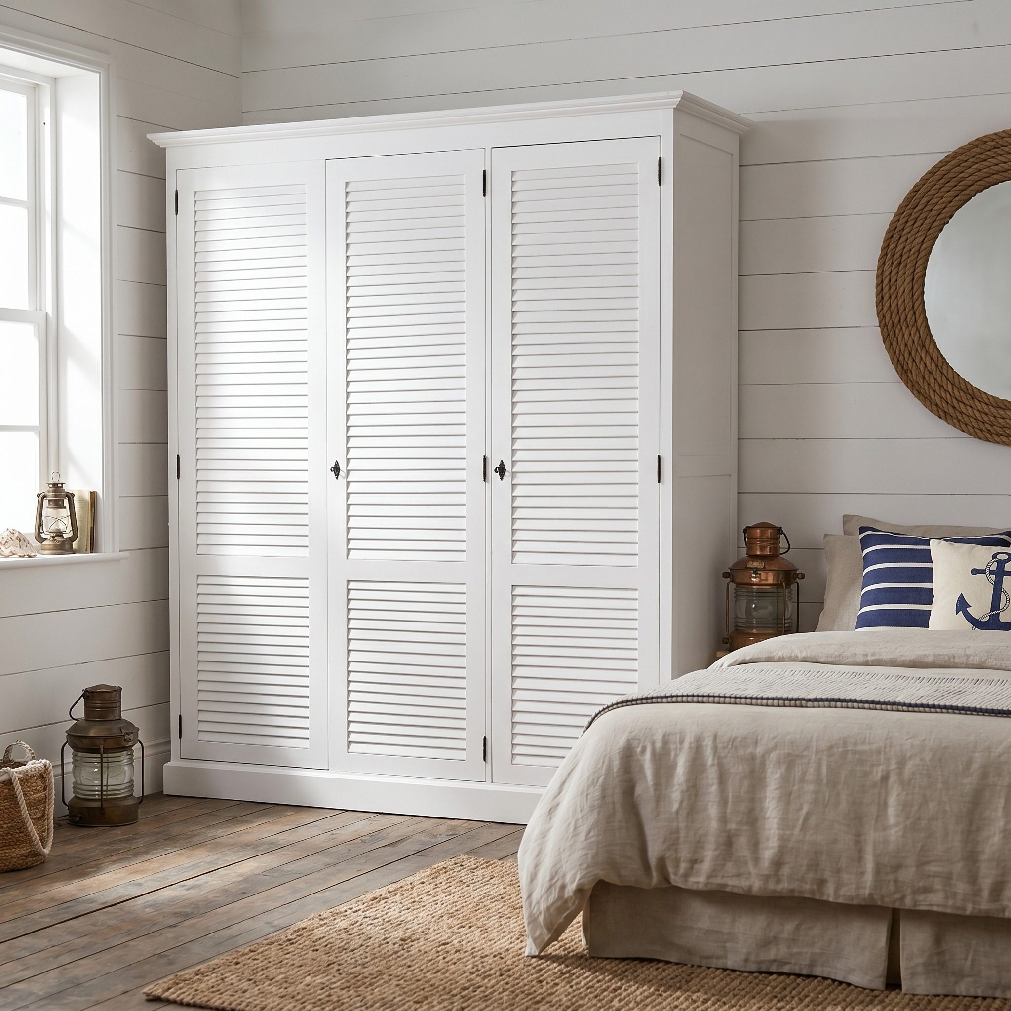 Kleiderschrank mit Lamellentüren im Shabby Chic - in vielen Farben erhältlich!