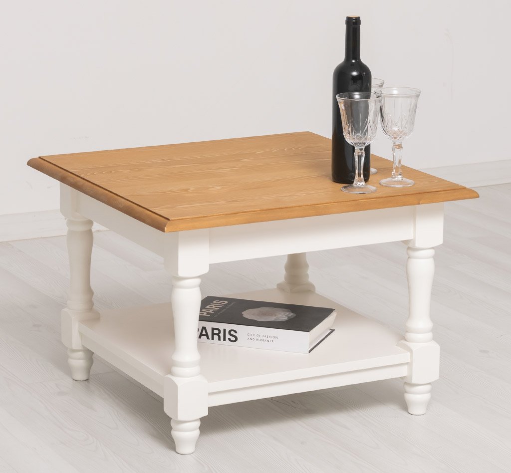 Couchtisch Luberon mit gedrechselten Beinen und Ablage, 65 cm