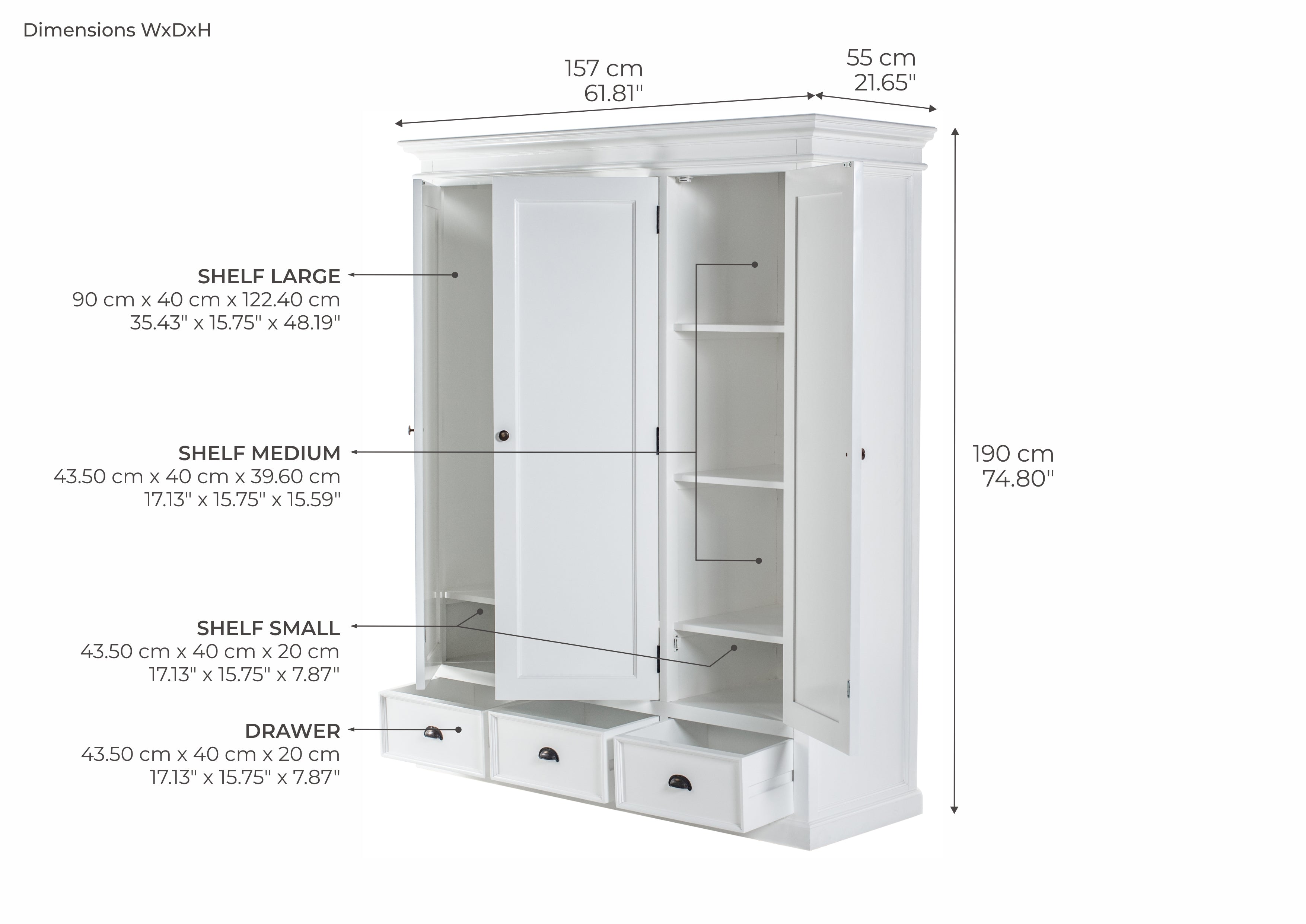 Kleiderschrank mit 3 Türen – Halifax Landhausstil