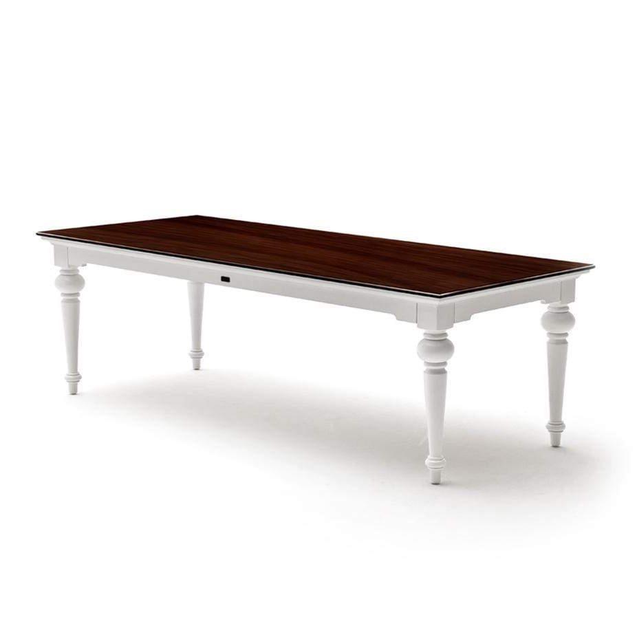 Esstisch Provence Accent 240 cm – Weiß mit dunkelbrauner Tischplatte