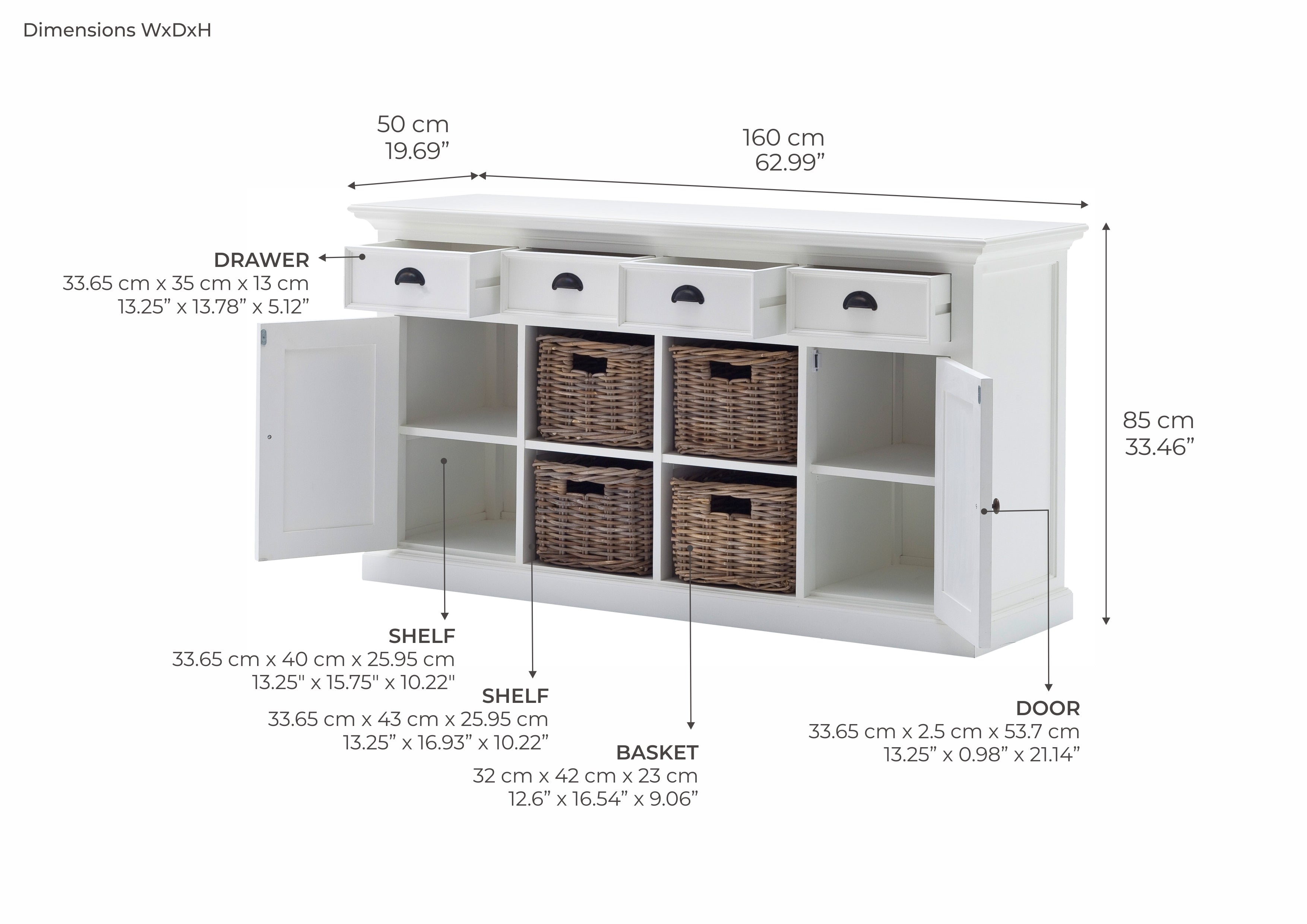 Halifax Großes Sideboard / Buffet – Weiß