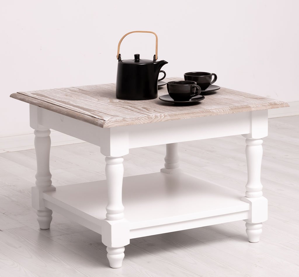 Couchtisch Luberon mit gedrechselten Beinen und Ablage, 65 cm