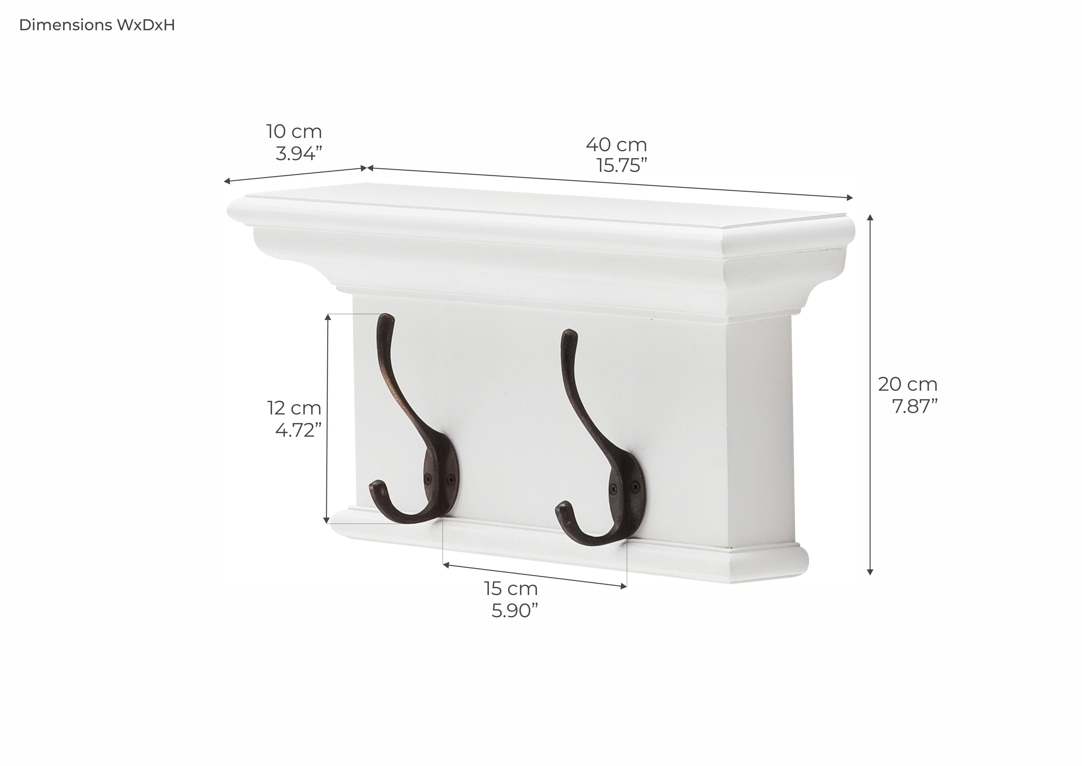 Halifax Wandgarderobe mit 2 Haken – Weiß