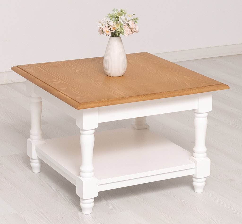 Couchtisch Luberon mit gedrechselten Beinen und Ablage, 65 cm