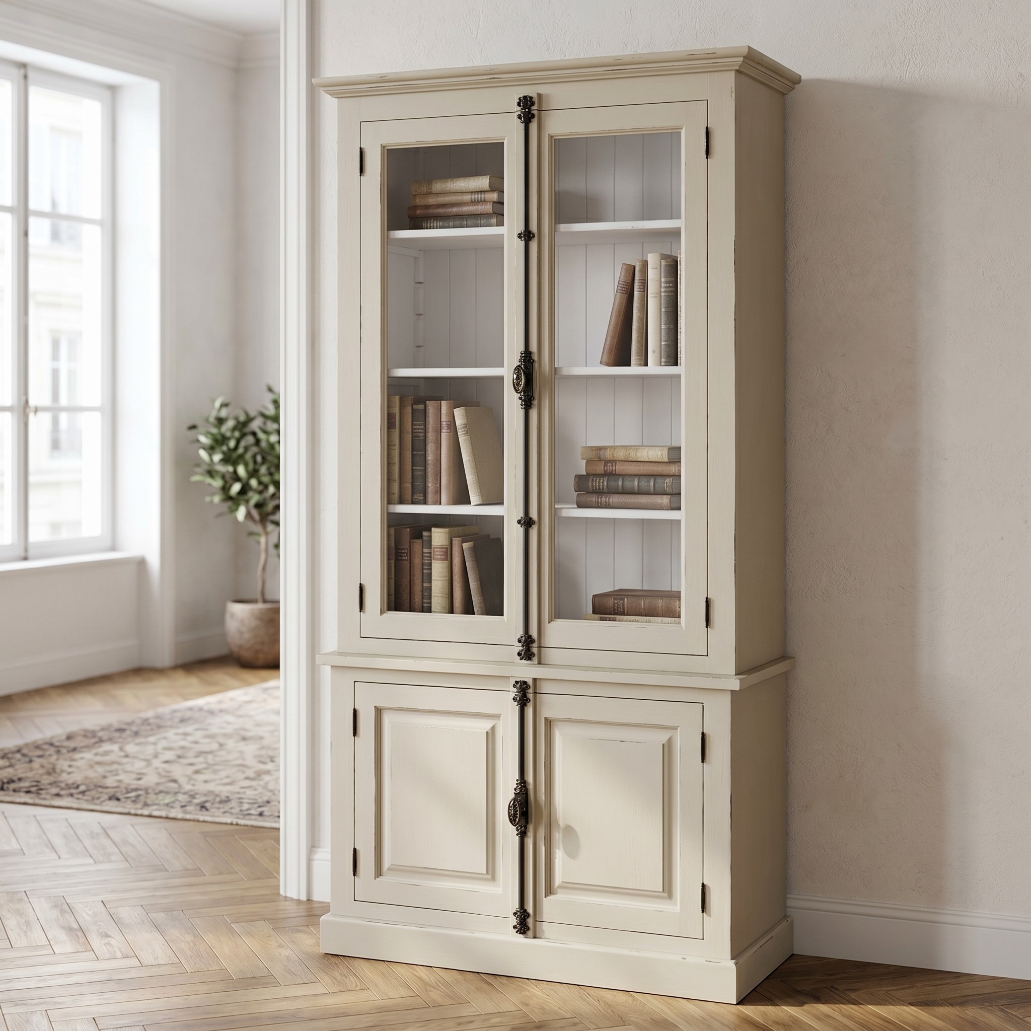 Vitrinenschrank mit Stangenschloß im Shabby Chic - in vielen Farben erhältlich!