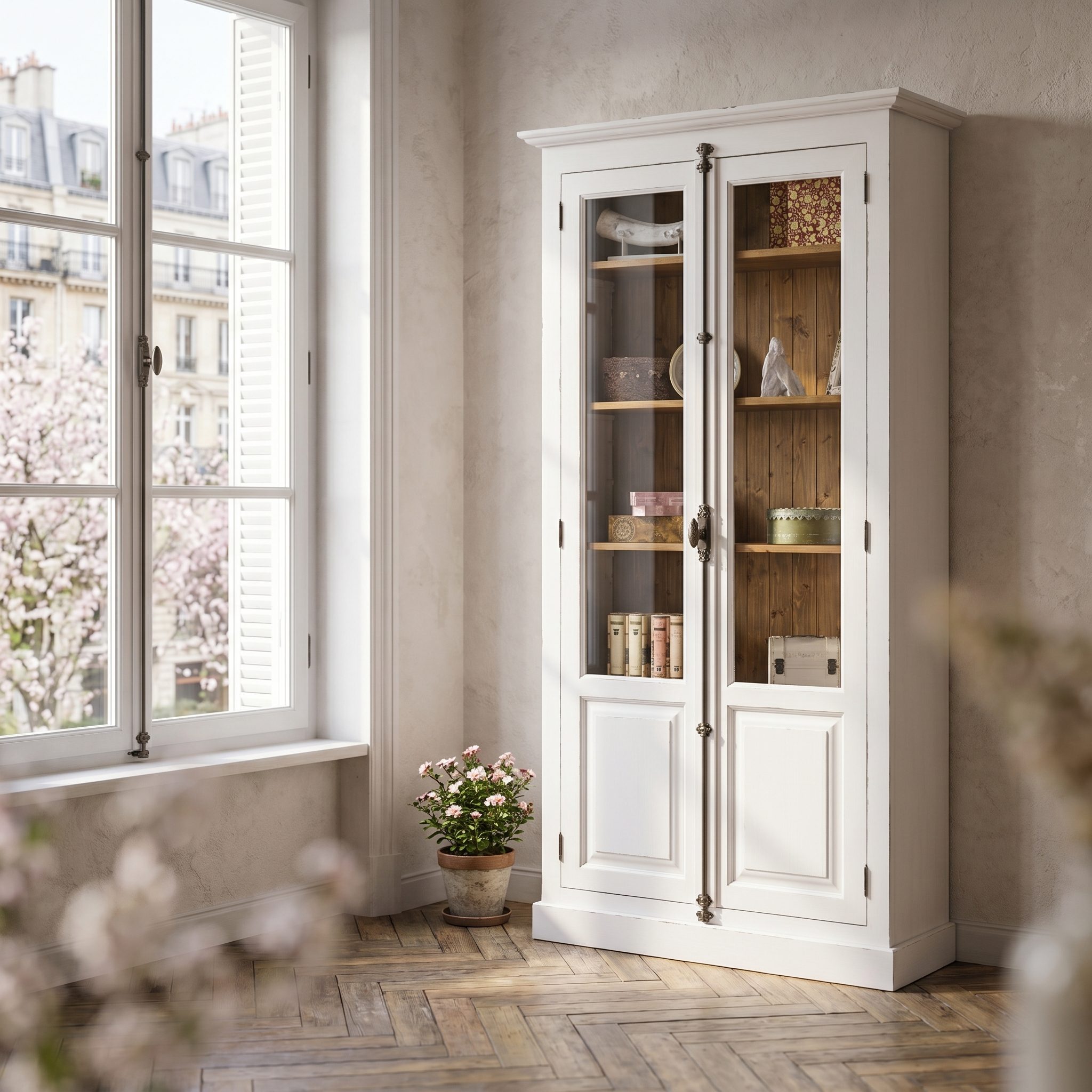 Eleganter schmaler Vitrinenschrank - in vielen Farben erhältlich!