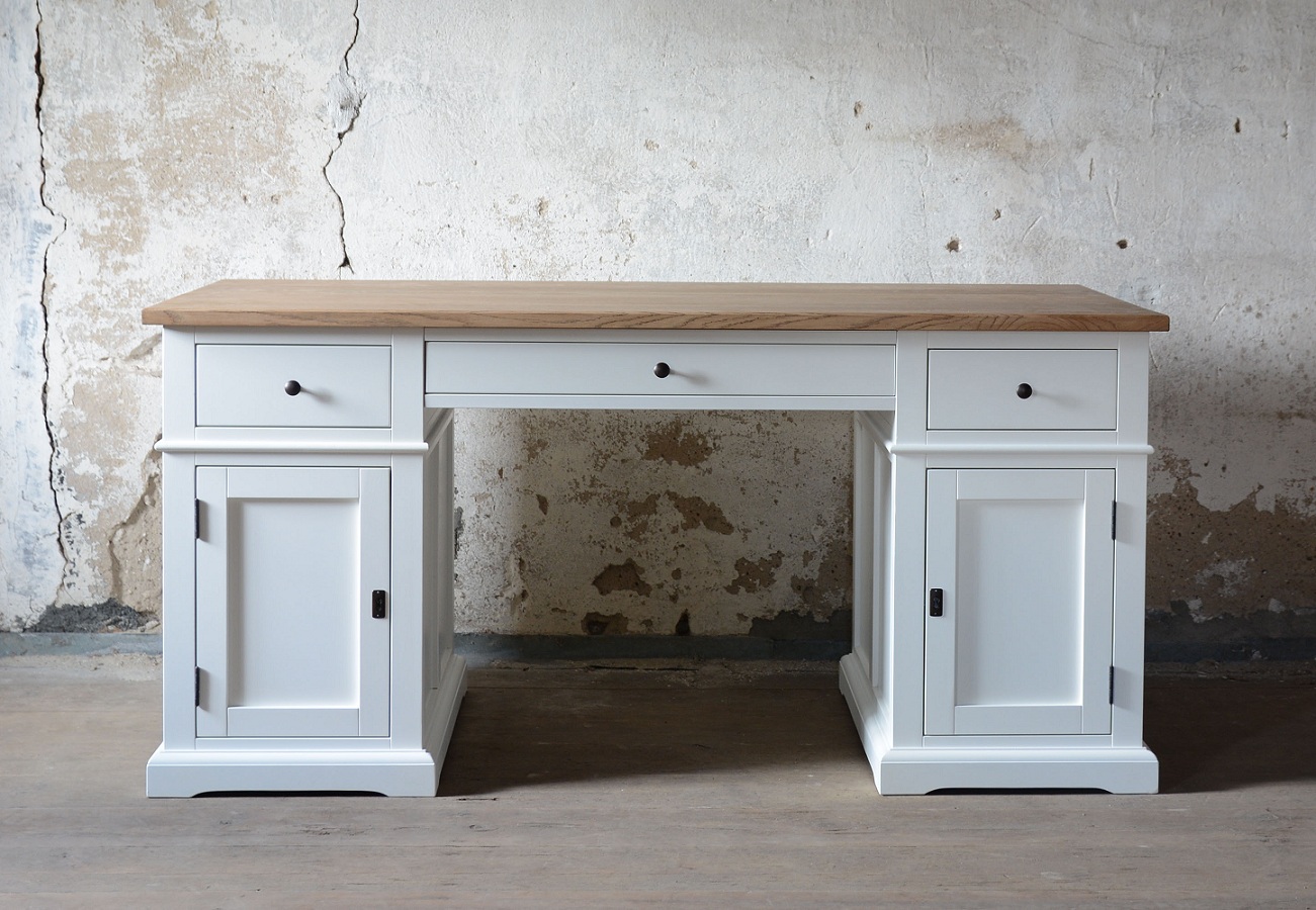 Klassischer Schreibtisch Caen im Landhausstil mit Eichenplatte