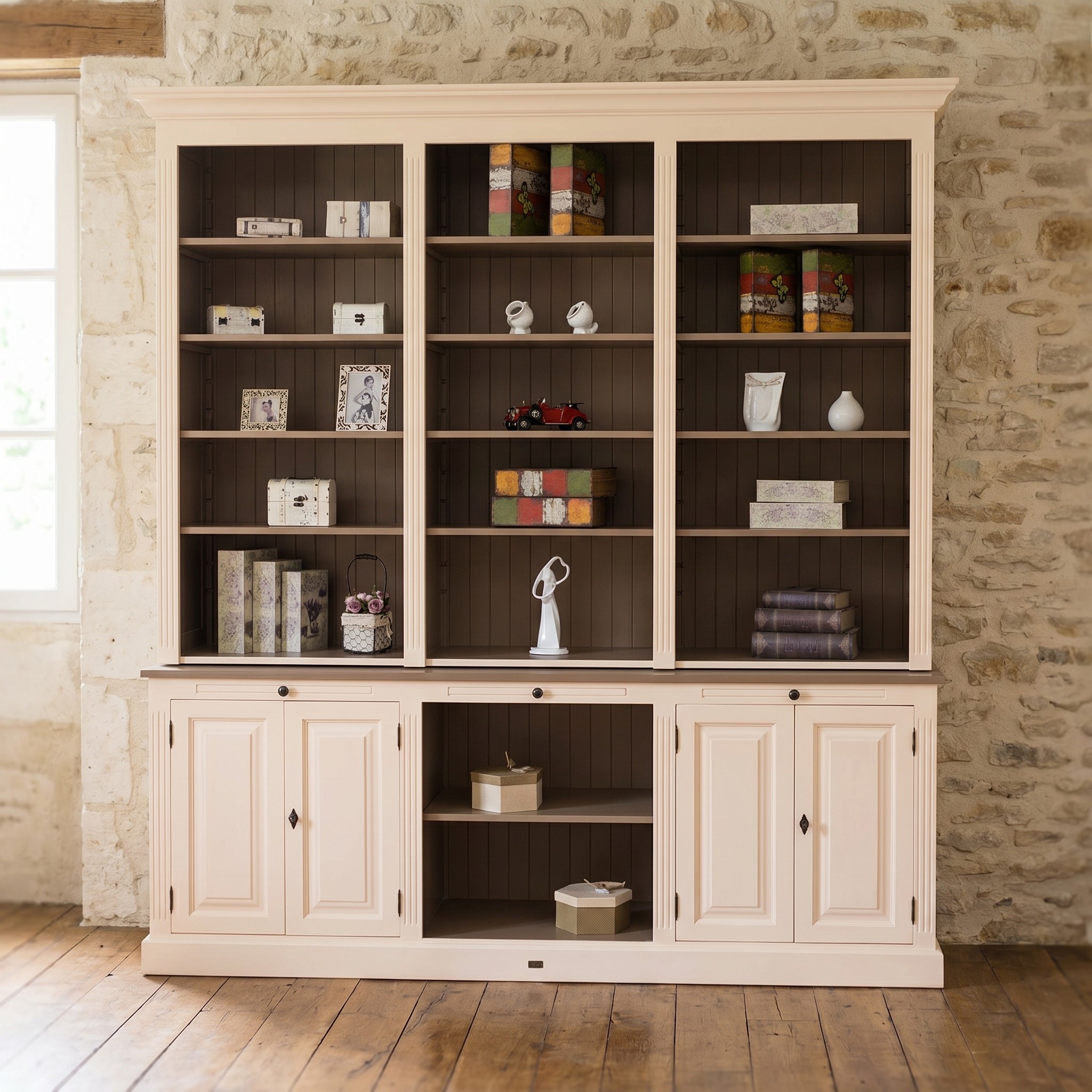 Großes Bücherregal mit Leiter im Landhausstil ✓ Online kaufen