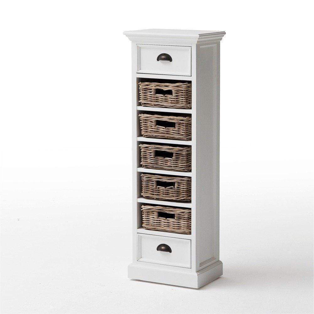 Halifax Turm-Regal mit 5 Rattan-Körben – Weiß