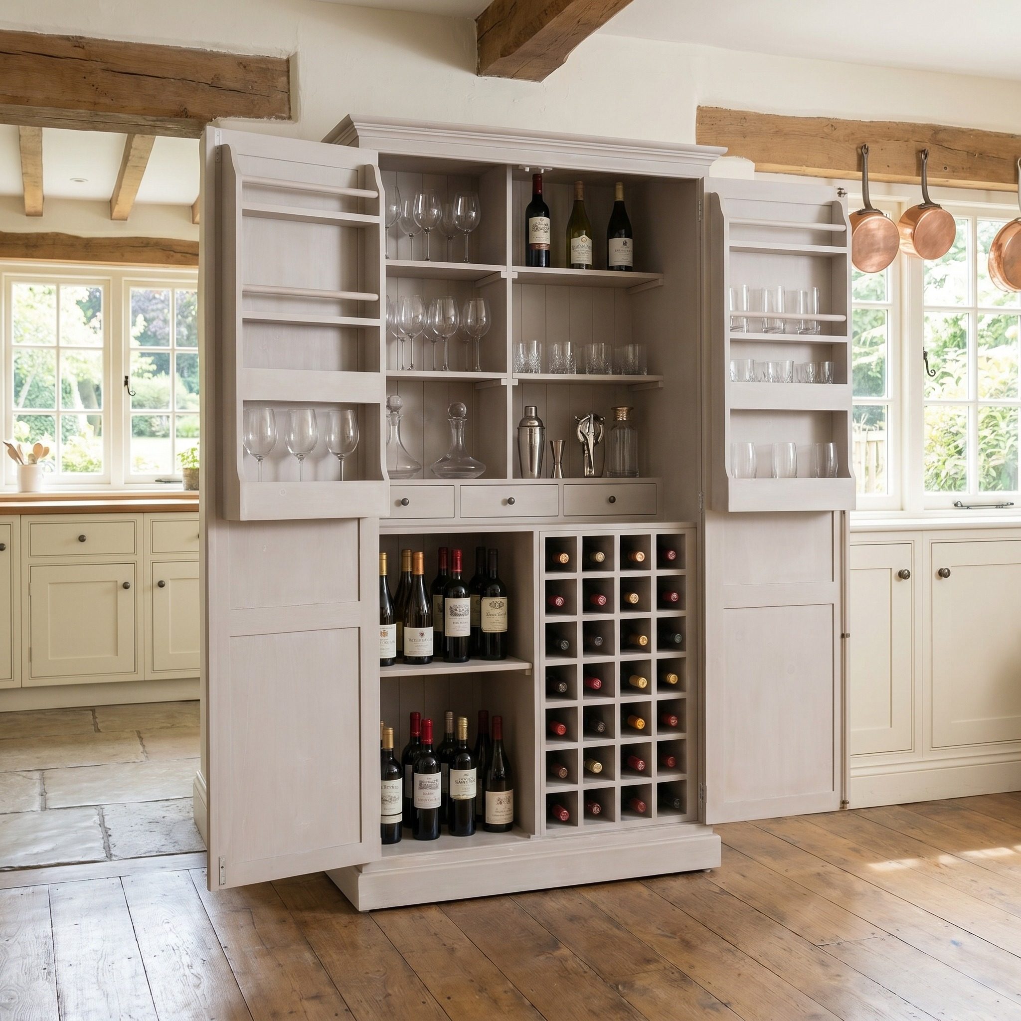 Großer Barschrank mit Weinregal im Landhausstil