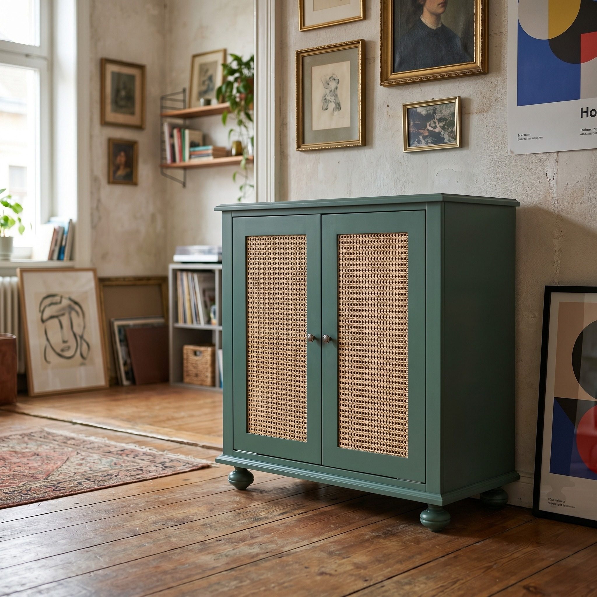 Kompakte Kommode mit 2 Rattan Türen - in vielen Farben erhältlich!